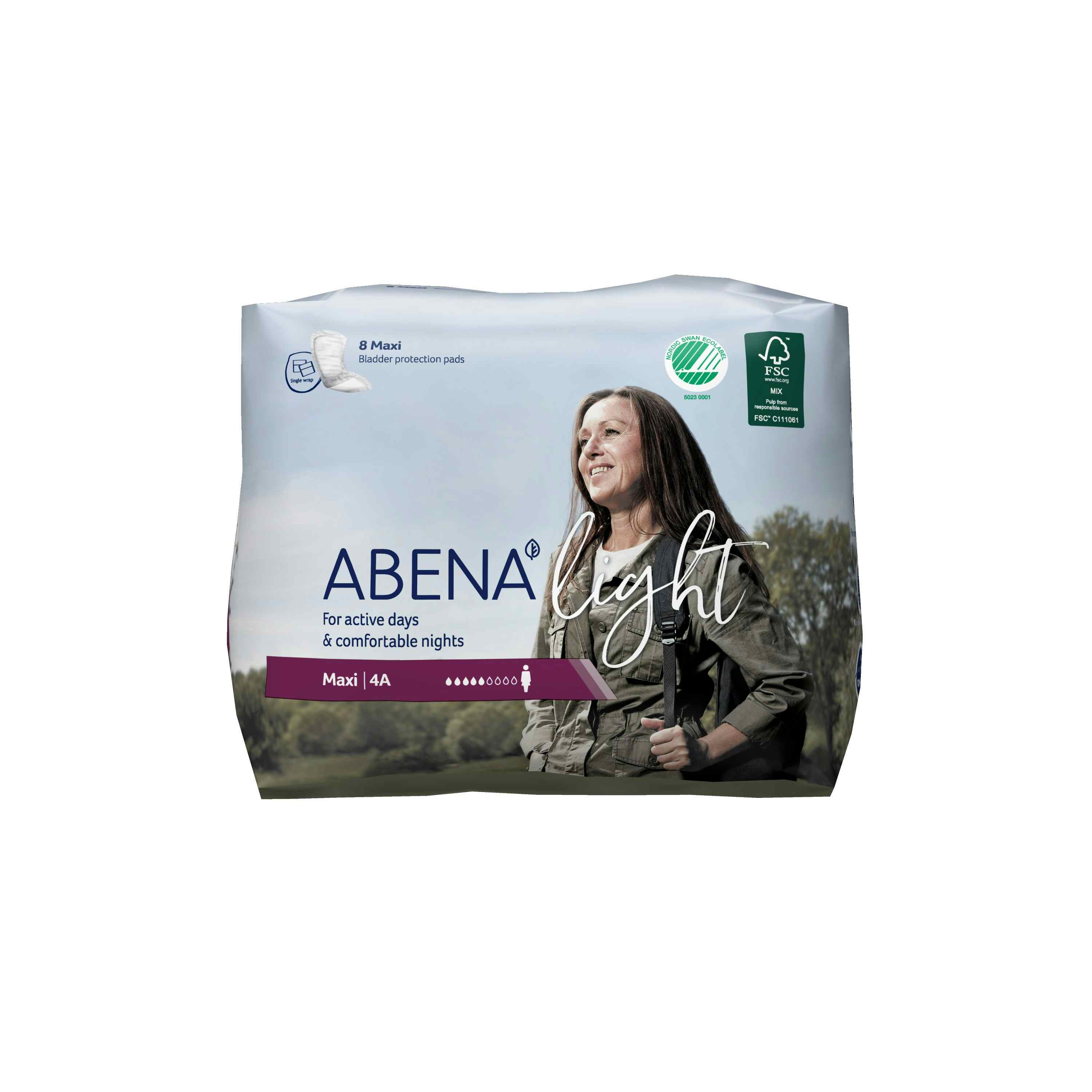 Abena Light Maxi Disposable Unisex Adult Bladder Control Pad, Moderate Absorbency, 1000005437, One Size Fits Most -  Bag of 8