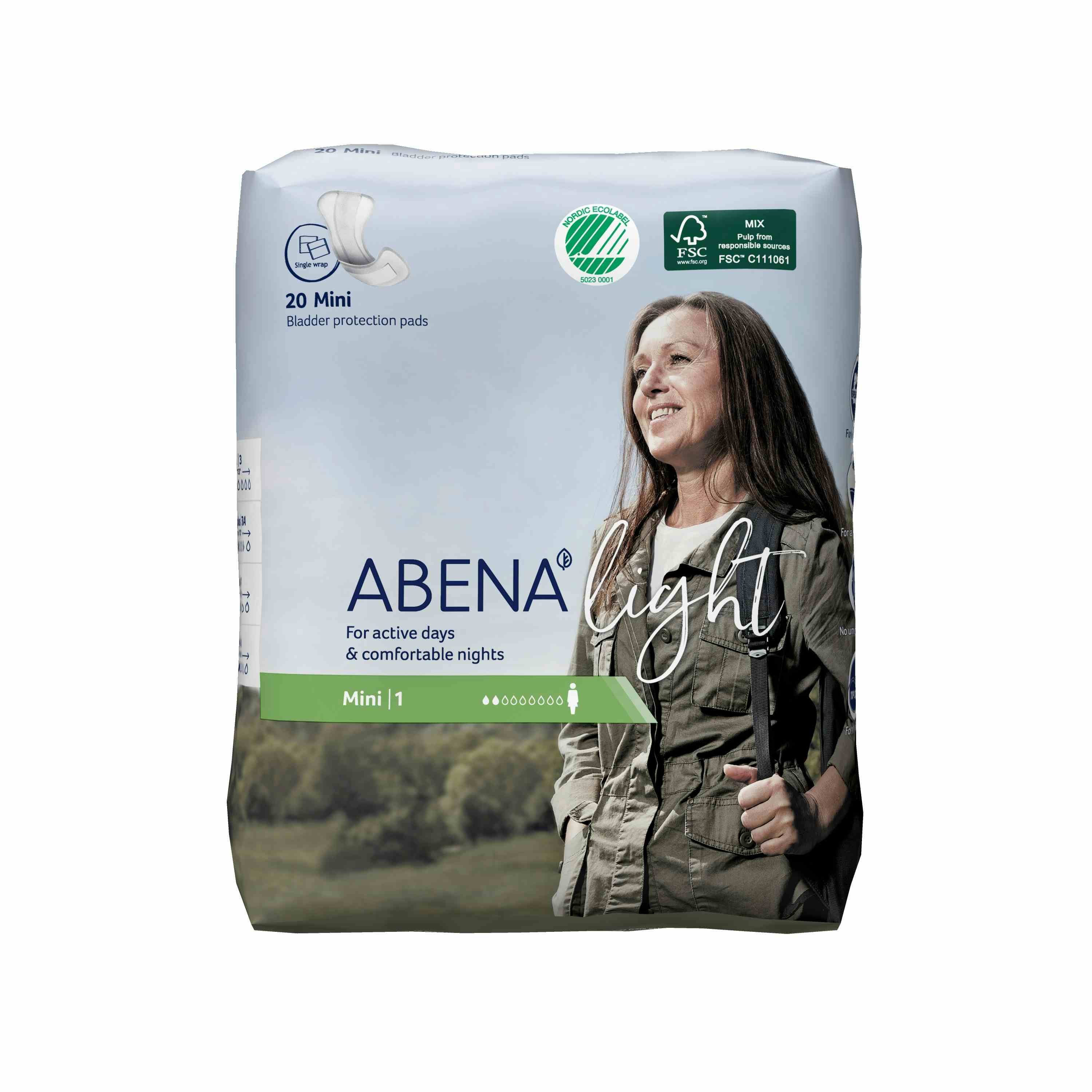 Abena Light Mini Disposable Unisex Adult Bladder Control Pad, Light Absorbency, 1000017155, One Size Fits Most -  Case of 320 Pads (16 Bags)