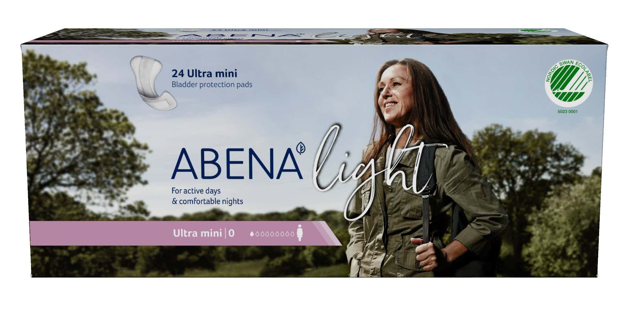 Abena Light Ultra Mini Unisex Adult Bladder Control Pad, Light Absorbency, 1000005436, One Size Fits Most -  Case of 240 Pads (10 Bags)
