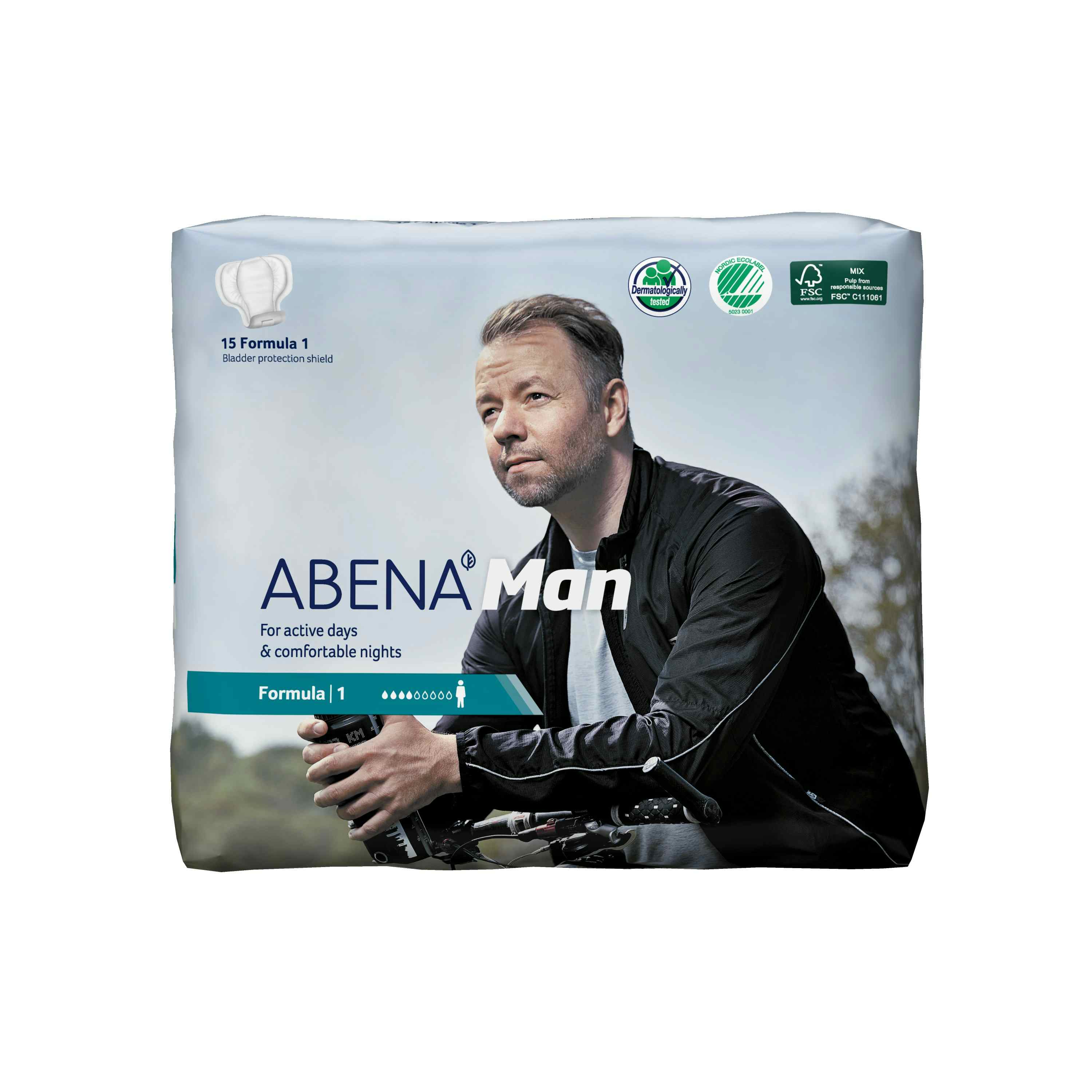  Abena-Man Adult Male Disposable Bladder Control Pad, Light Absorbency, 1000017162, Formula 1 (11") - Case of 180 Pads (12 Bags)