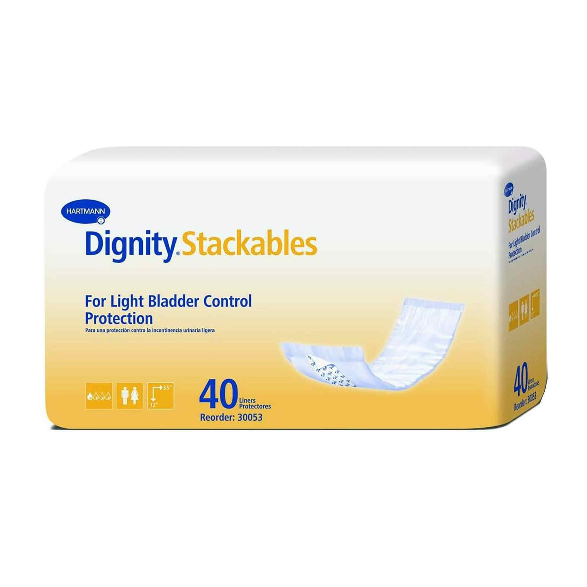 Dignity Stackables Adult Unisex Disposable Bladder Control Pad, Light Absorbency, 30053-180, Medium (3.5-12") - Case of 180 Pads (4 Packs)