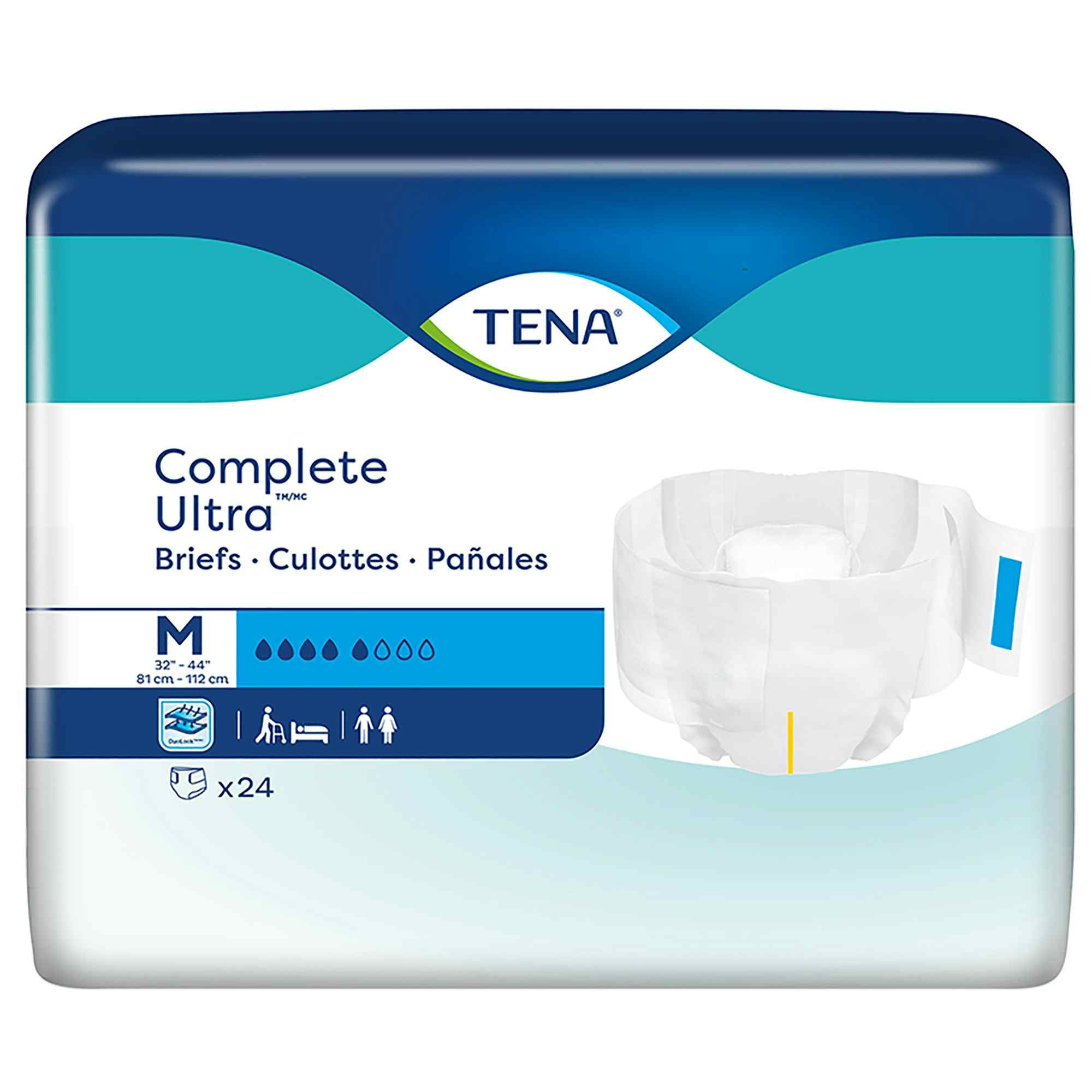 TENA Complete Ultra Unisex Adult Disposable Diaper, Moderate Absorbency, 67322, White - Medium (32-44") - Case of 72 Diapers (3 Bags)
