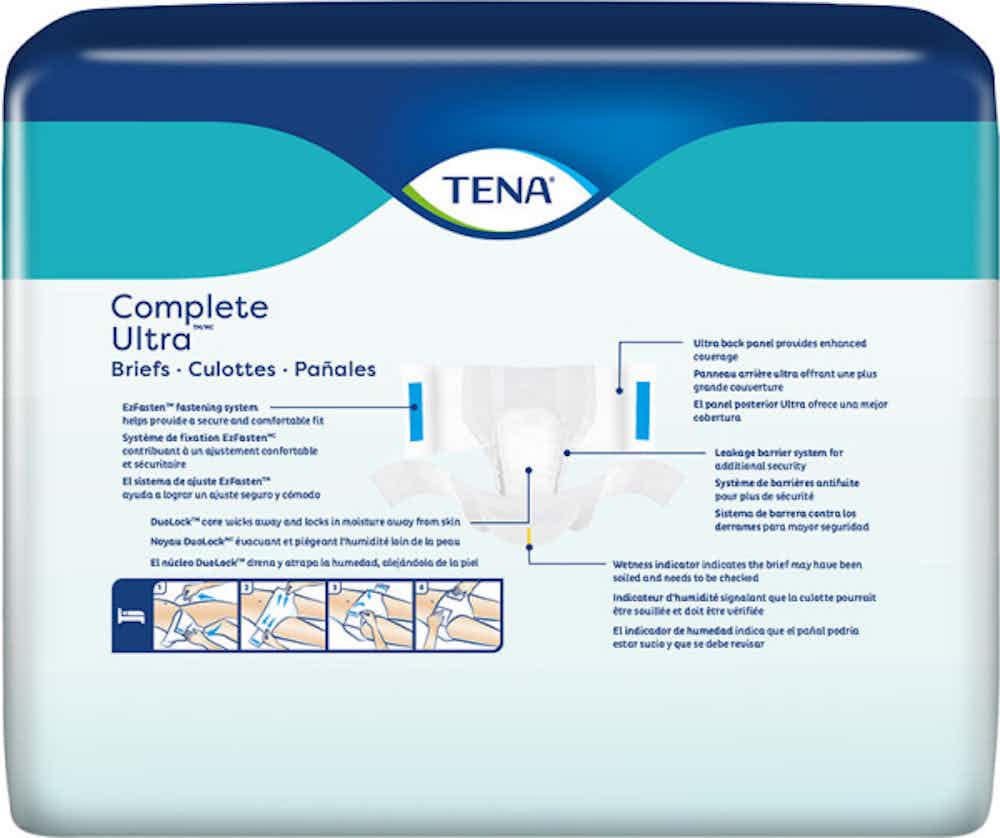 TENA Complete Ultra Unisex Adult Disposable Diaper, Moderate Absorbency, 67322, White - Medium (32-44") - Case of 72 Diapers (3 Bags)