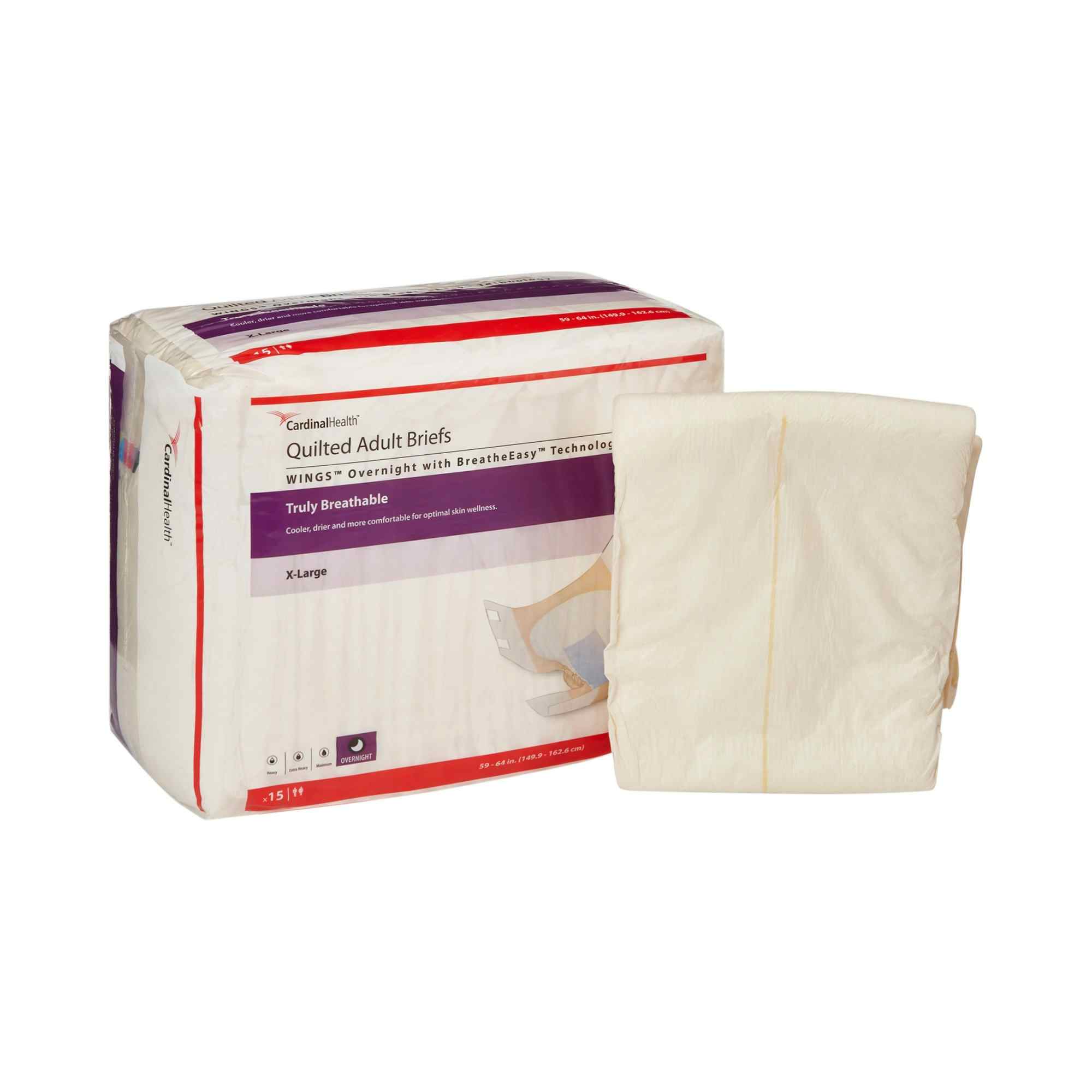Wings Unisex Disposable Adult Diaper, Heavy Absorbency, 67035, Beige - X-Large (59-64") - Bag of 15