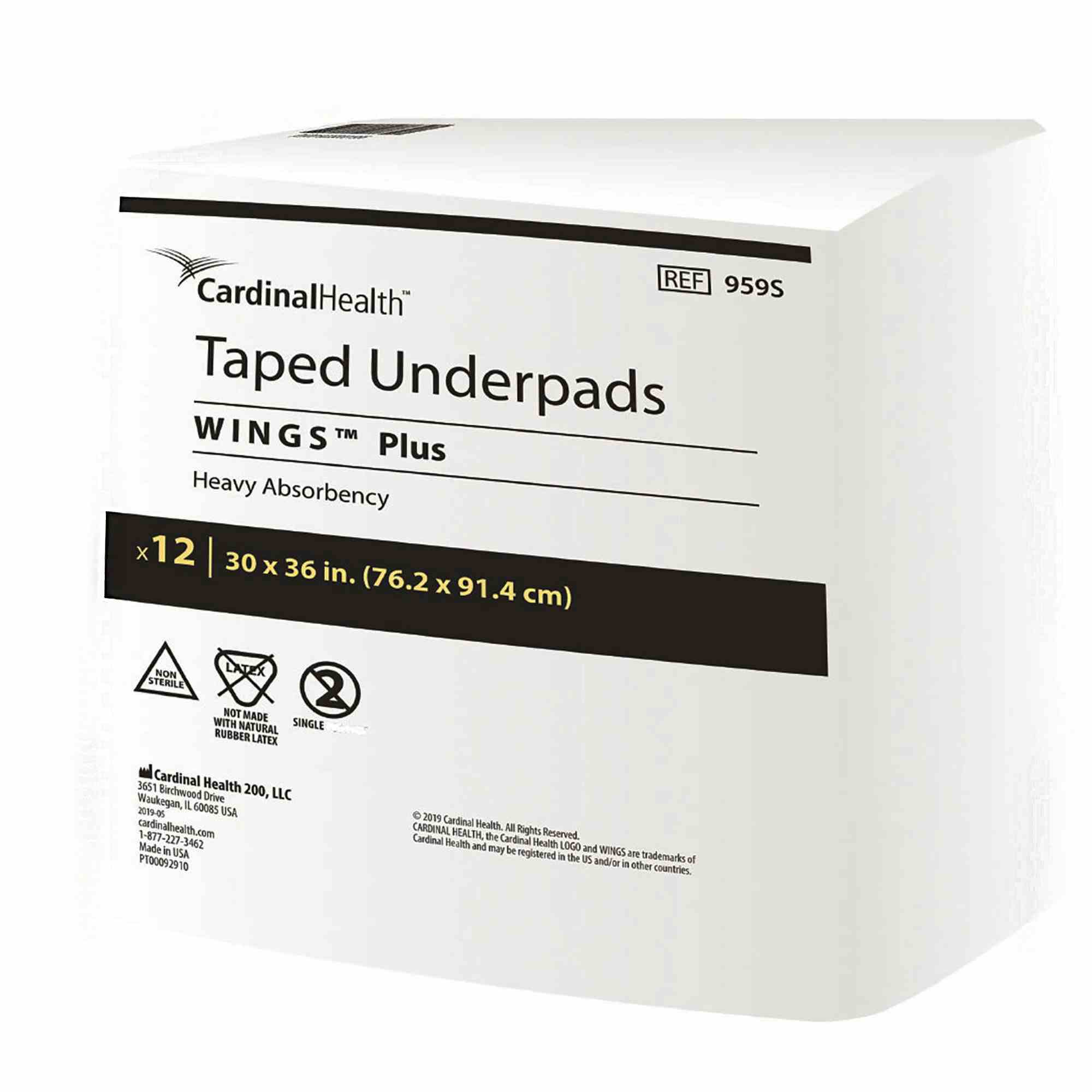Wings Specialty Disposable Underpad, Heavy Absorbency, 959S, 30 X 36" - Case of 96 Pads (8 Bags)