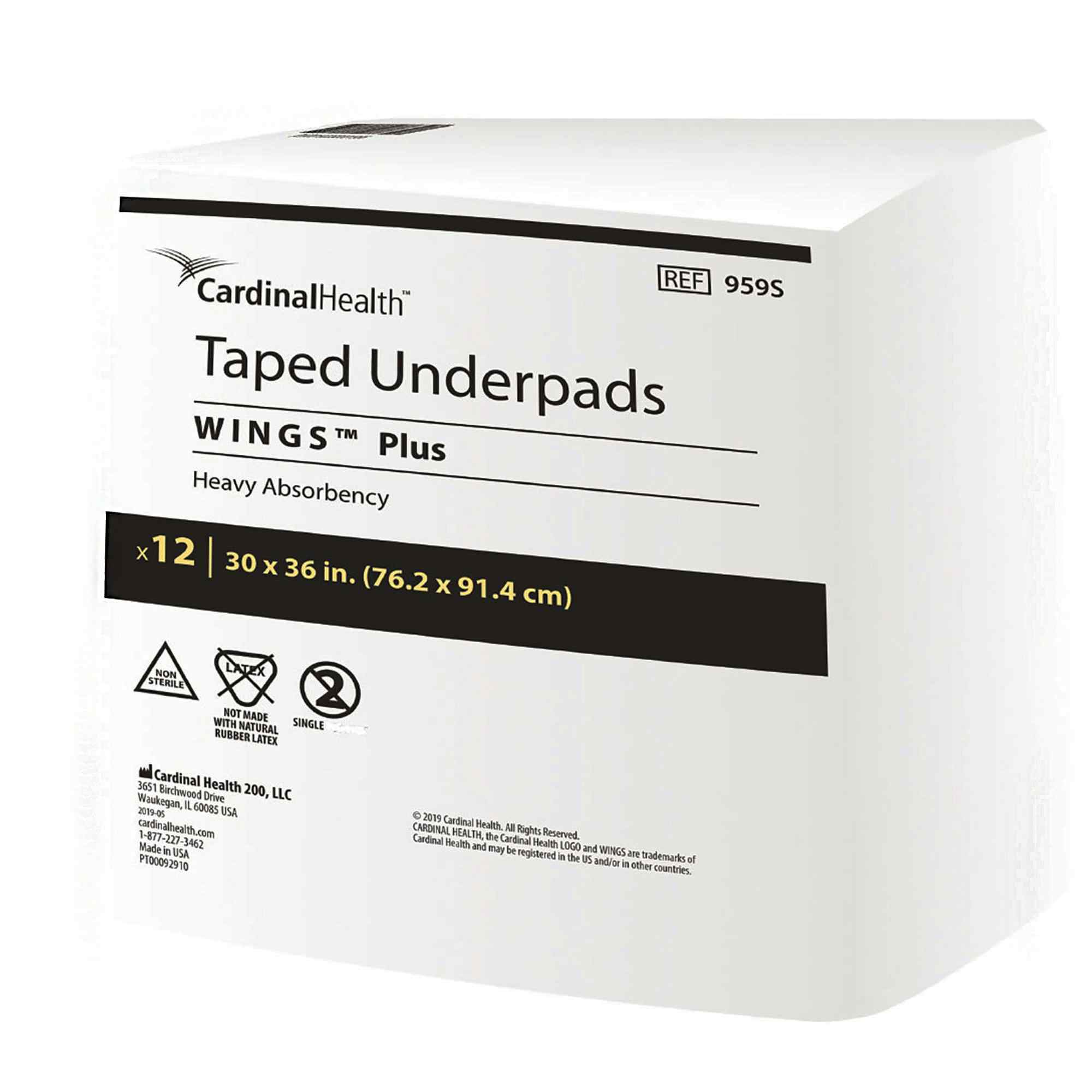 Wings Specialty Disposable Underpad, Heavy Absorbency, 959S, 30 X 36" - Case of 96 Pads (8 Bags)