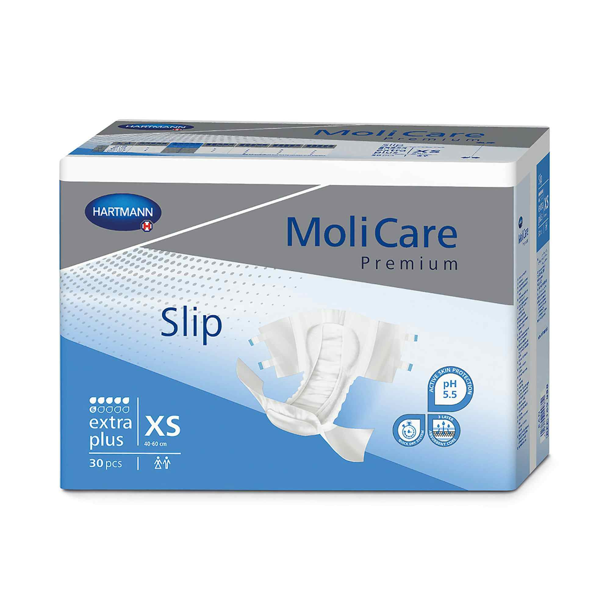 MoliCare Premium Slip Extra Plus Brief Adult Diapers with Tabs, Heavy Absorbency, 169248, X-Small (16-24") - Case of 120