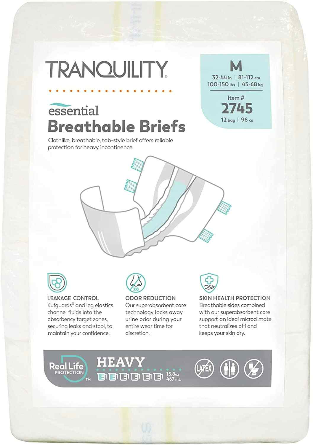 Tranquility Essential Breathable Brief Adult Diapers with Tabs, Heavy Absorbency