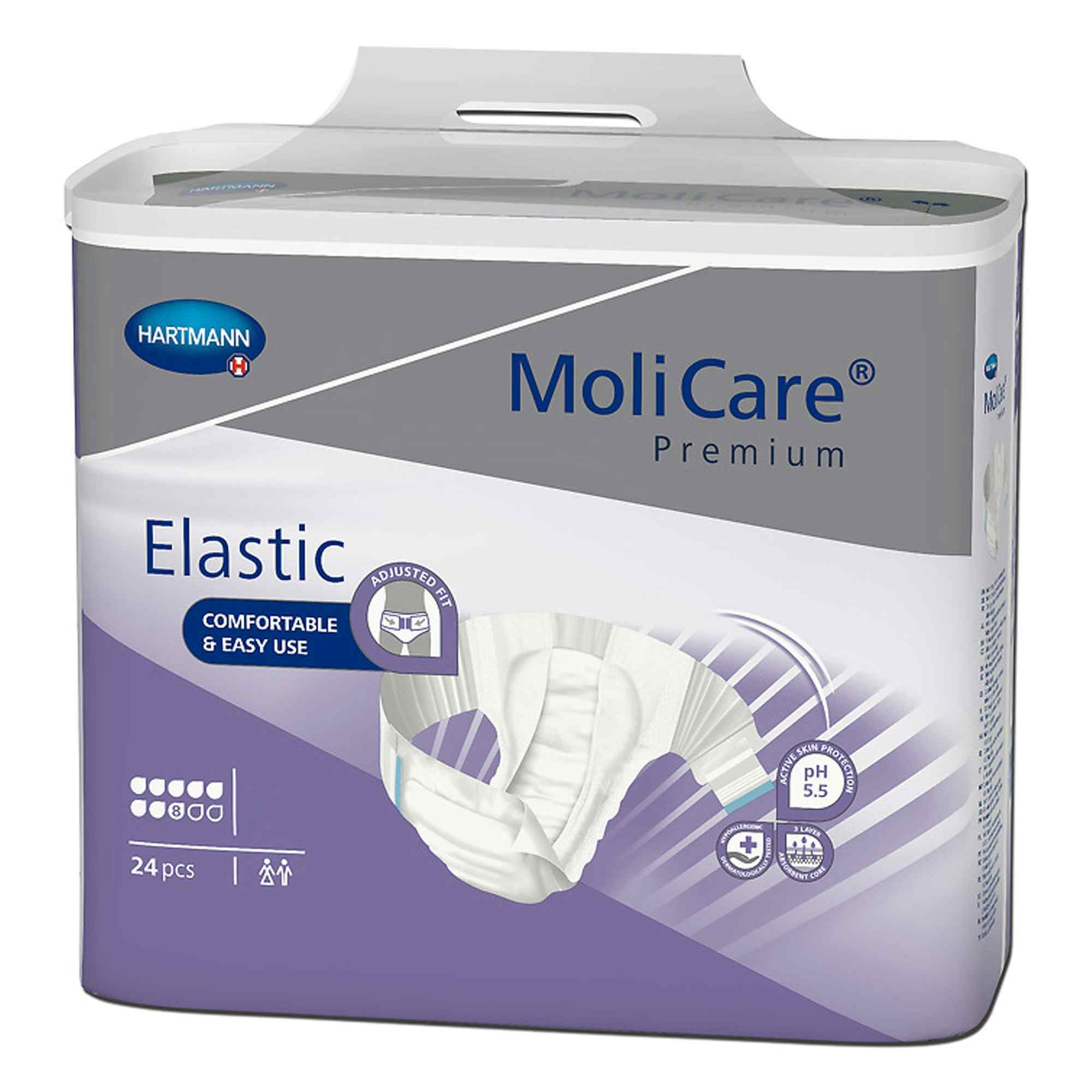 MoliCare Premium 8D Elastic Disposable Brief Adult Diapers with Tabs, Heavy Absorbency, 165474, X-Large (55-69") - Case of 56
