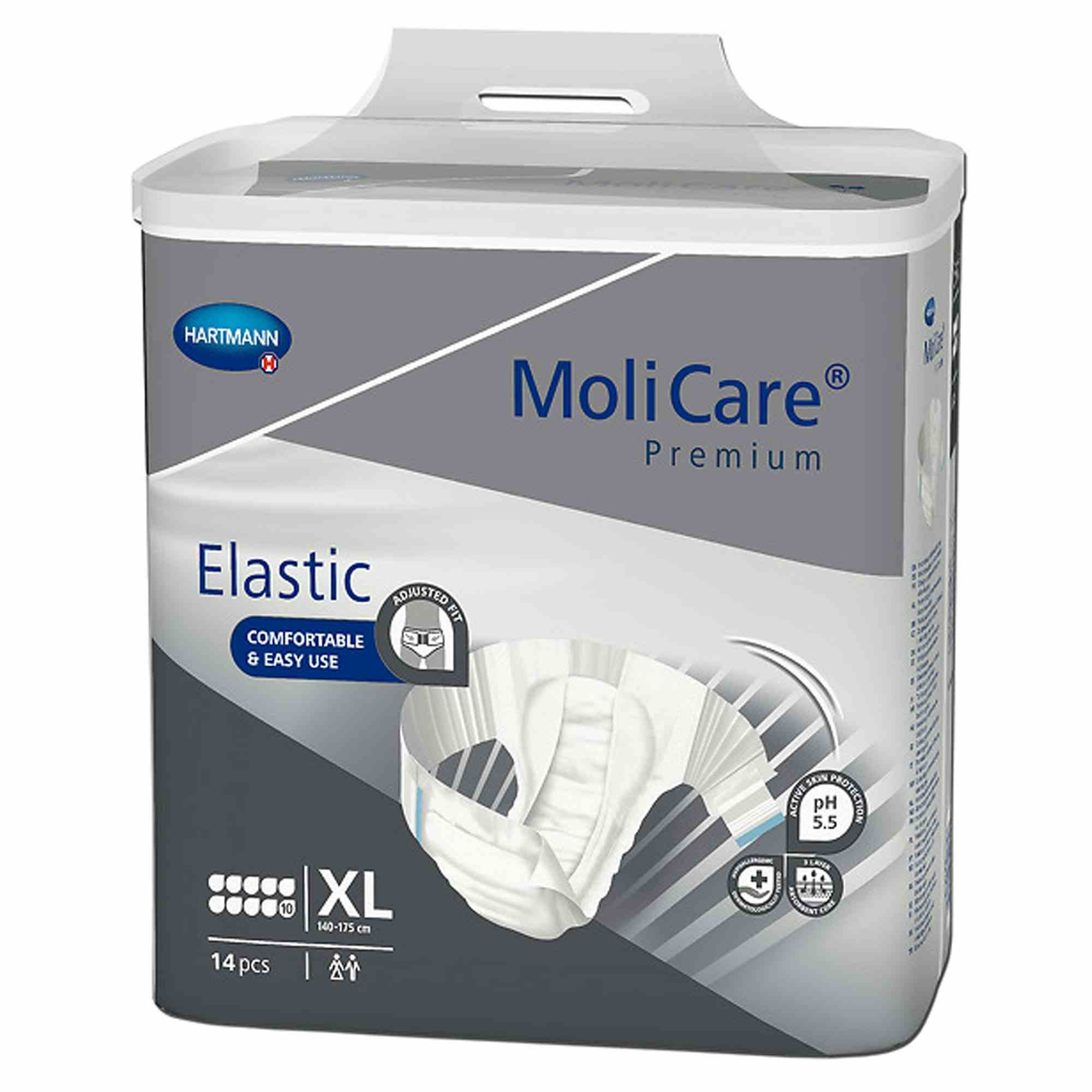 MoliCare Premium 10D Disposable Brief Adult Diapers with Tabs, Heavy Absorbency, 165674, X-Large (57-68") - Case of 56