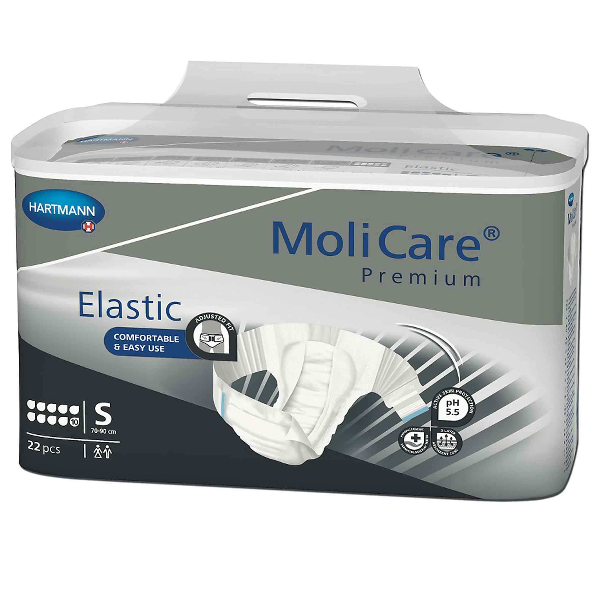 MoliCare Premium 10D Disposable Brief Adult Diapers with Tabs, Heavy Absorbency, 165671, Small (27-35") - Pack of 22