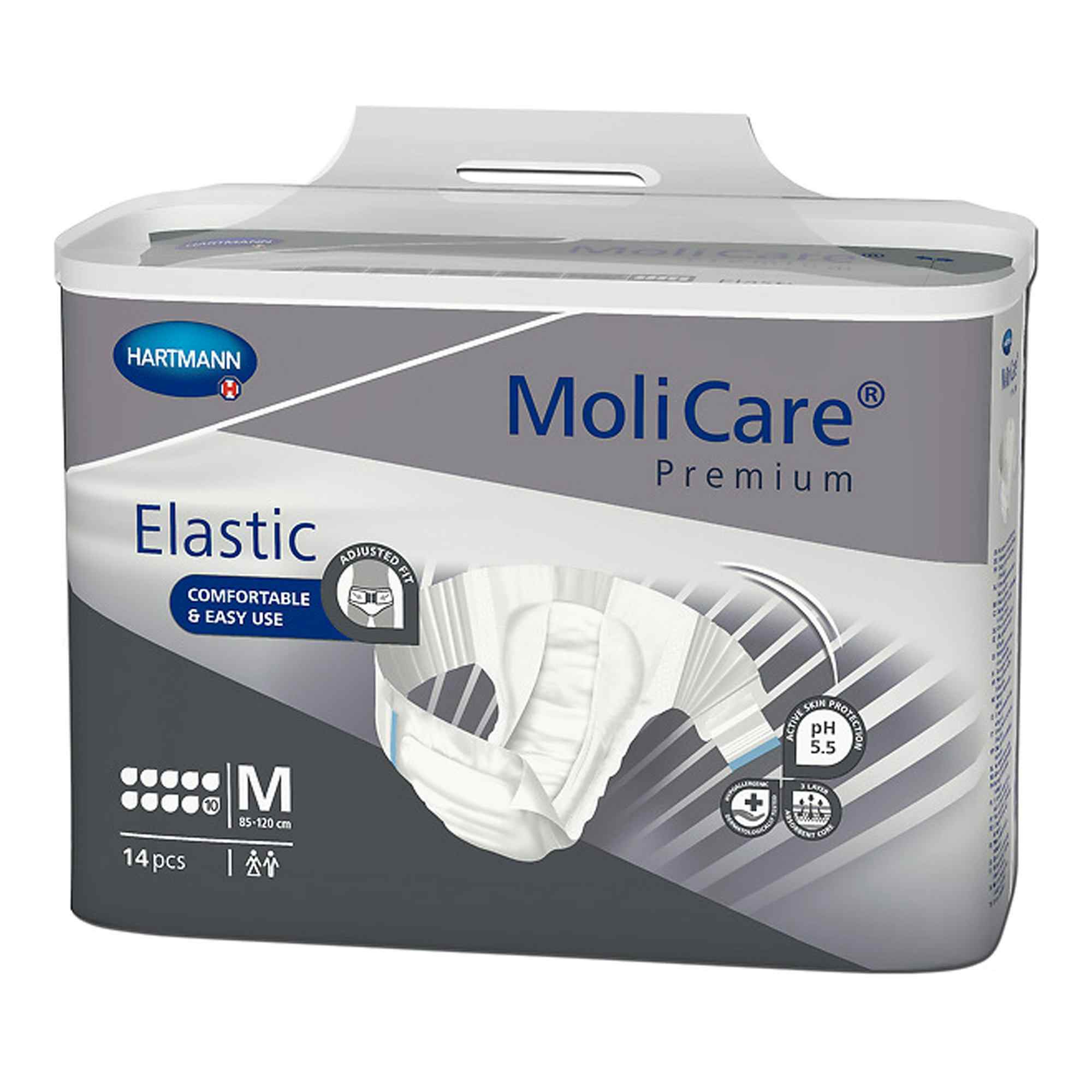 MoliCare Premium 10D Disposable Brief Adult Diapers with Tabs, Heavy Absorbency, 165672, Medium (33-47") - Pack of 14