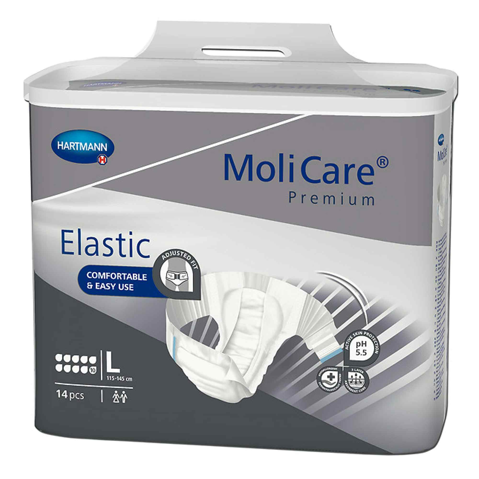 MoliCare Premium 10D Disposable Brief Adult Diapers with Tabs, Heavy Absorbency, 165673, Large (45-57") - Pack of 14