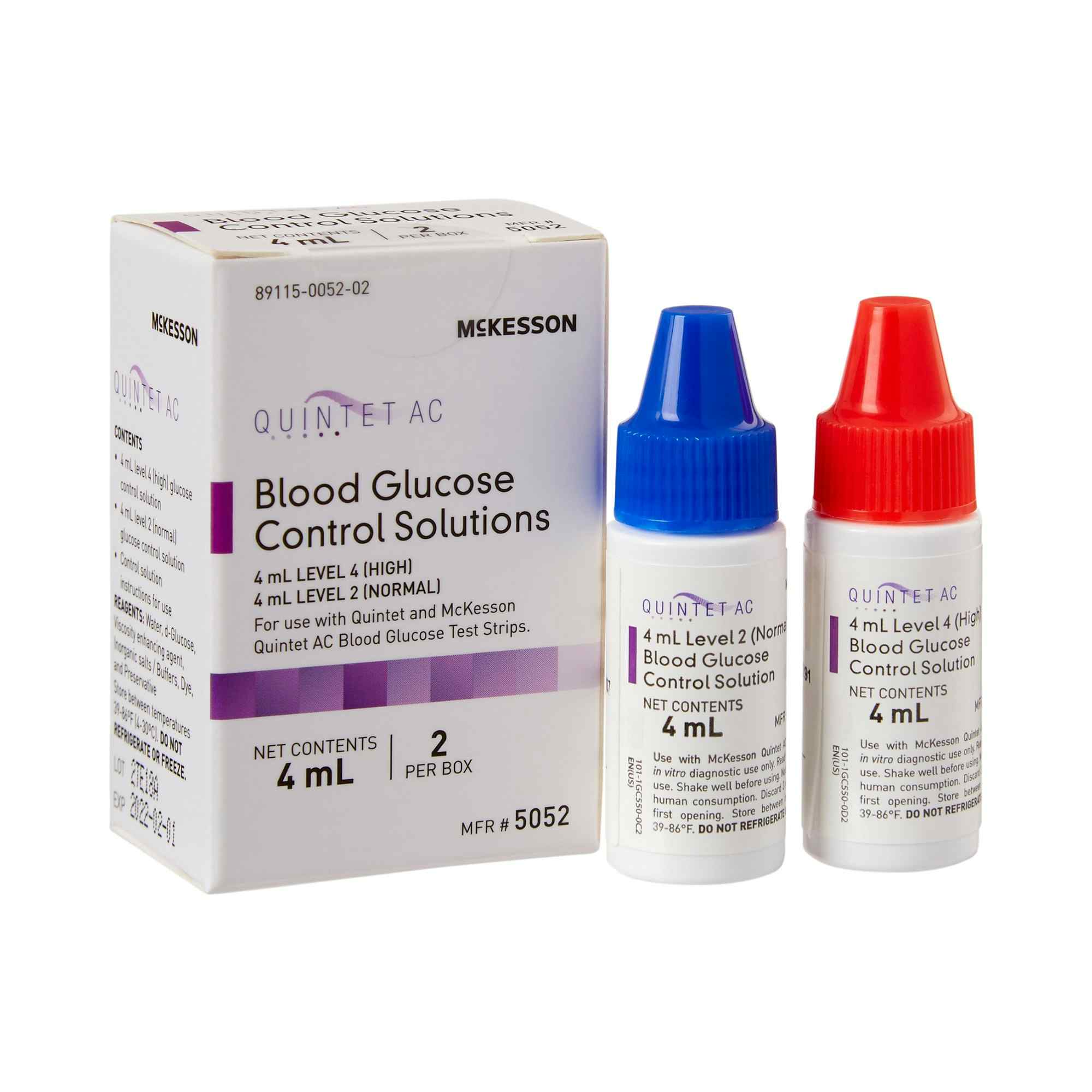 McKesson Quintet AC Blood Glucose Control Solution, Level 2 & 4, 5052, 1 Box