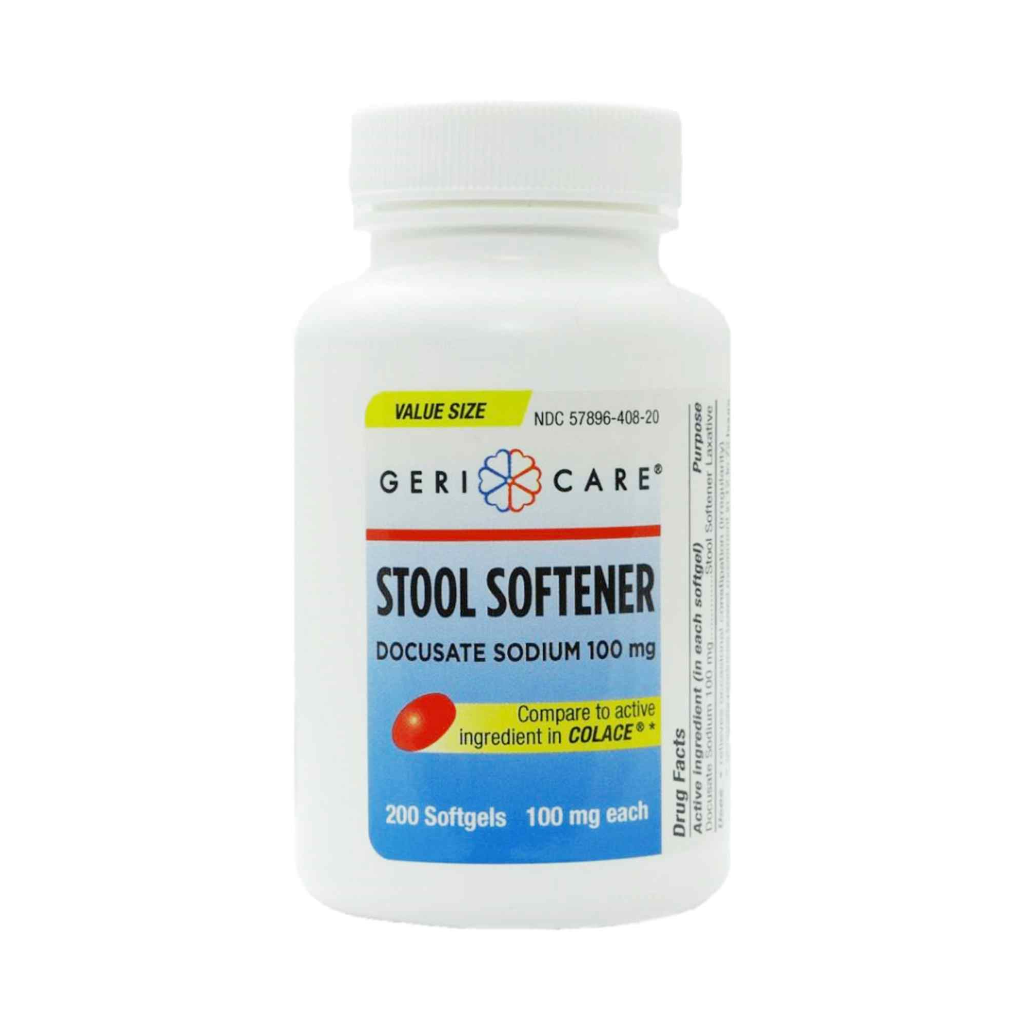 Geri-Care Stool Softener Docusate Sodium, 100 mg Strength, 401-20-GCP, 200 Tablets - 1 Bottle