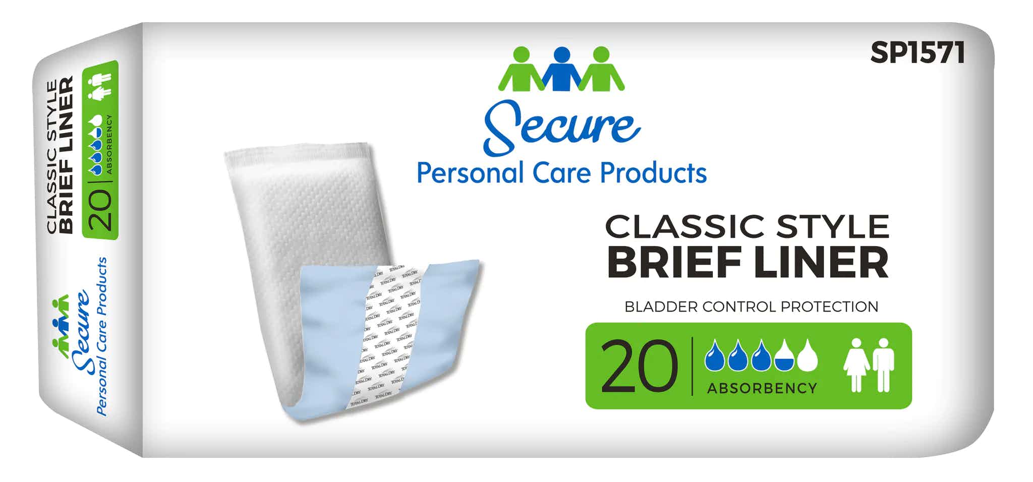 Secure Personal Care Products Classic Style Brief Liners, Moderate Absorbency,SP1571, Medium (4 X 13") - Bag of 20