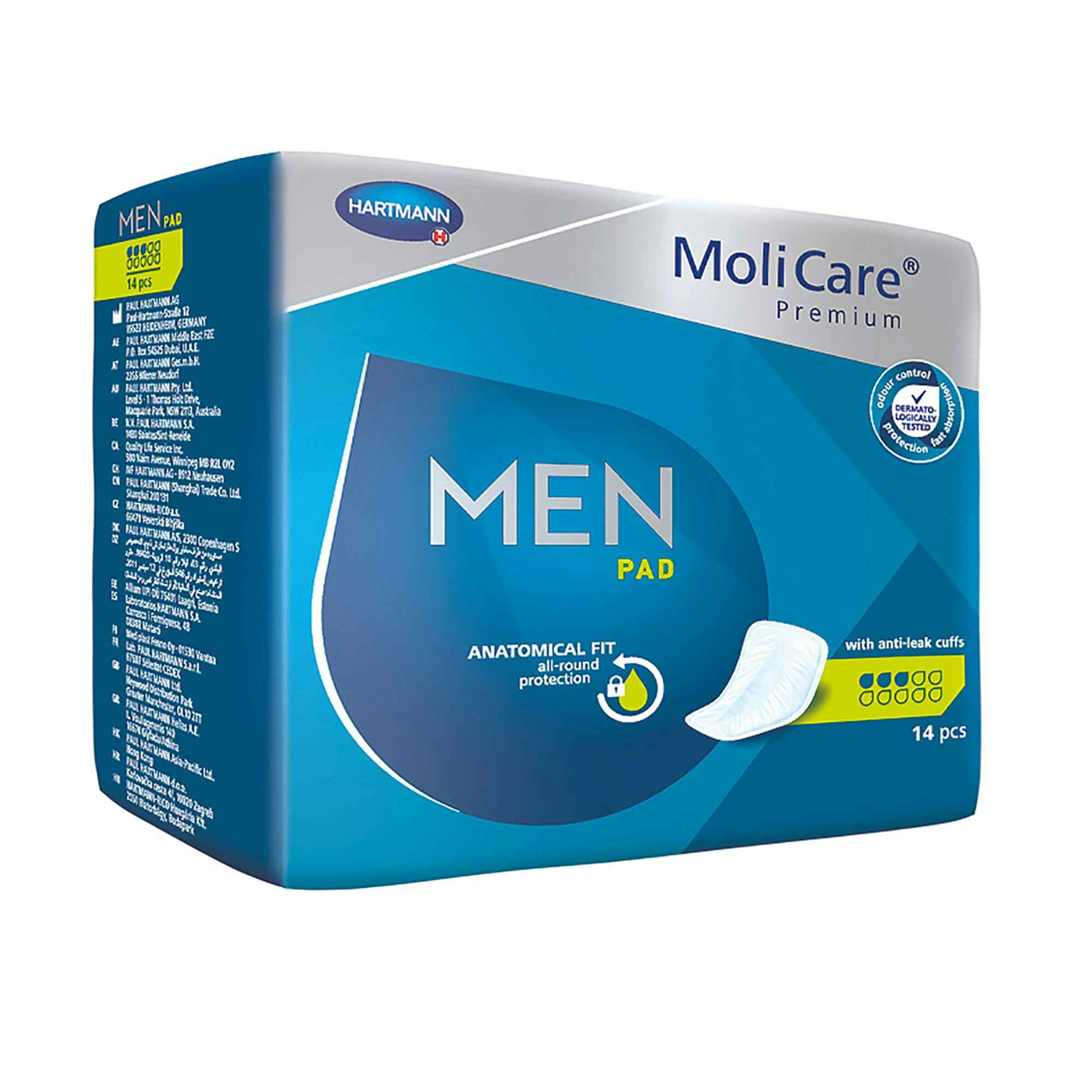 MoliCare Premium Men's Bladder Control Pad, Light Absorbency, 168603, One Size Fits Most - Bag of 14