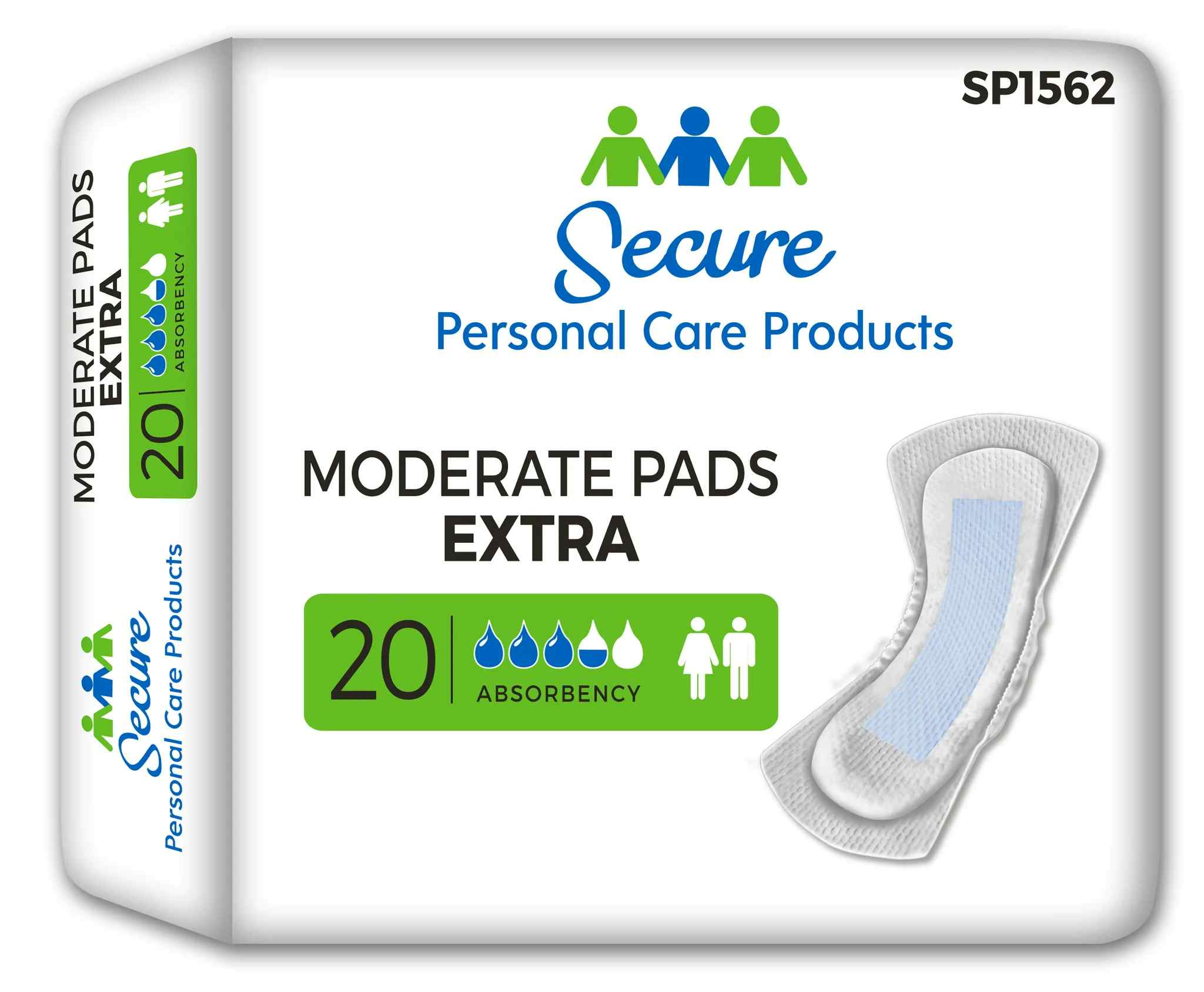 Secure Personal Care Products Moderate Bladder Control Pads Extra, SP1562, Bag of 20