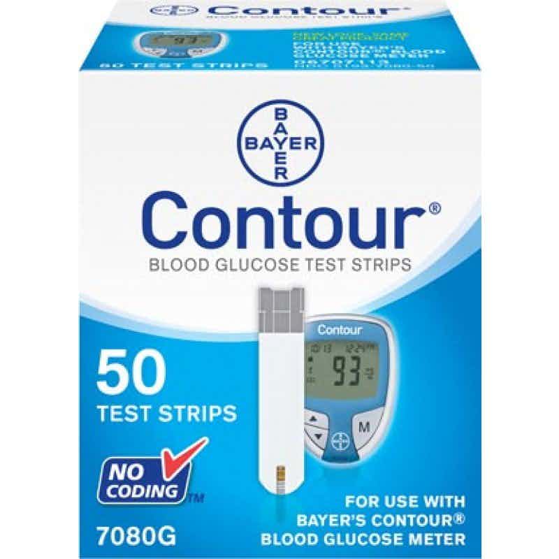 Bayer Contour Blood Glucose Test Strips, 7080G, Box of 50