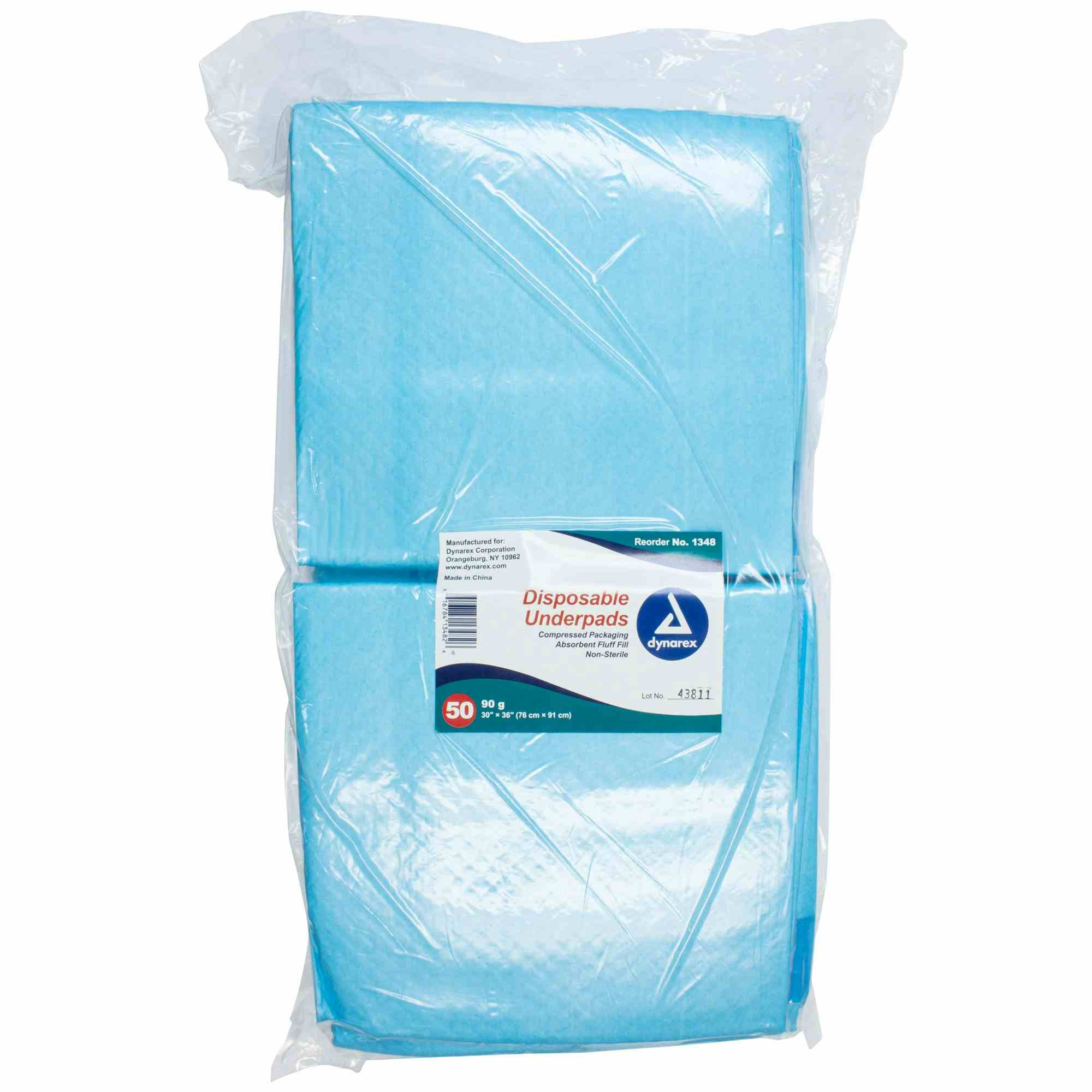 Dynarex Disposable Underpad, Heavy Absorbency, 1348, 30 X 36" - Case of 100 (2 Packs)