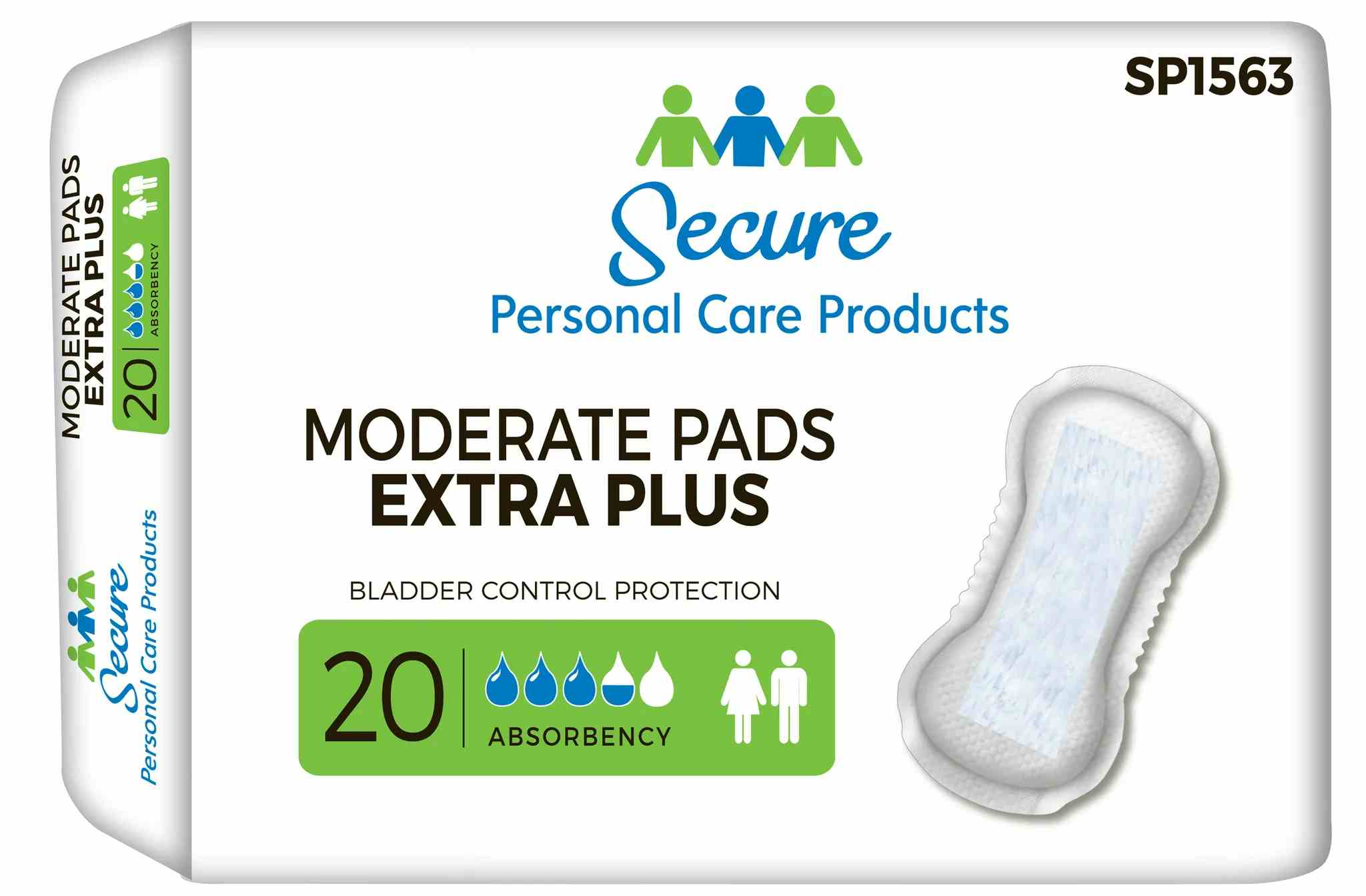 Secure Personal Care Products Moderate Bladder Control Pads Extra Plus, SP1563, Bag of 20