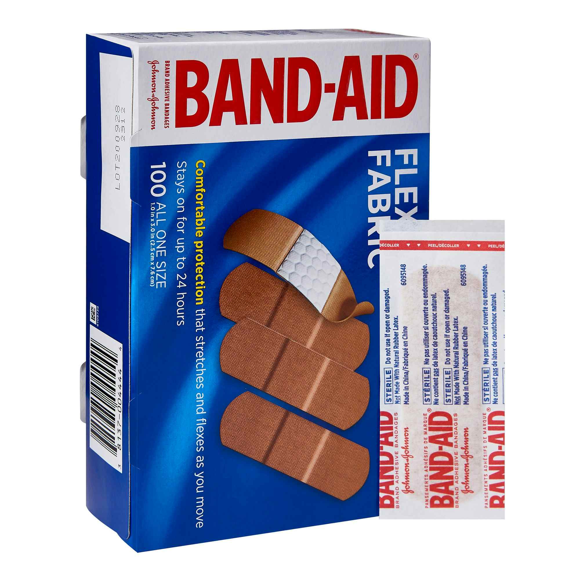 Band-Aid Flex Fabric Adhesive Bandages, All in One Size, 1 X 3", 10381370044441, Box of 100