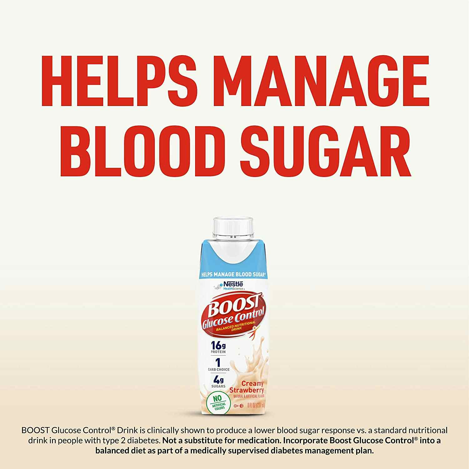 Boost Glucose Control Balanced Nutritional Drink, 8 oz., Carton, Creamy Strawberry
