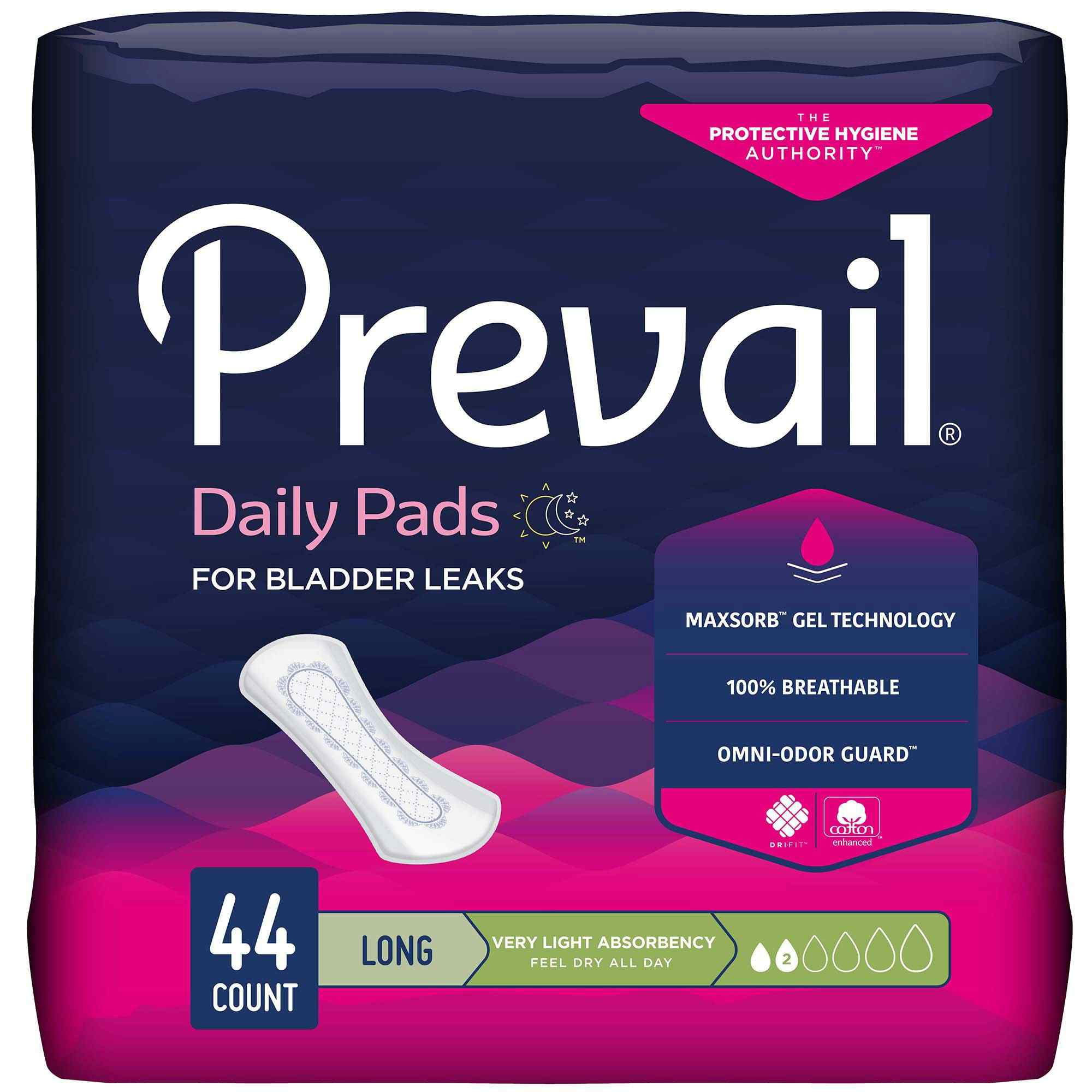 Prevail Daily Pads for Bladder Leaks, Light Absorbency, PV-944/2, Bag of 44