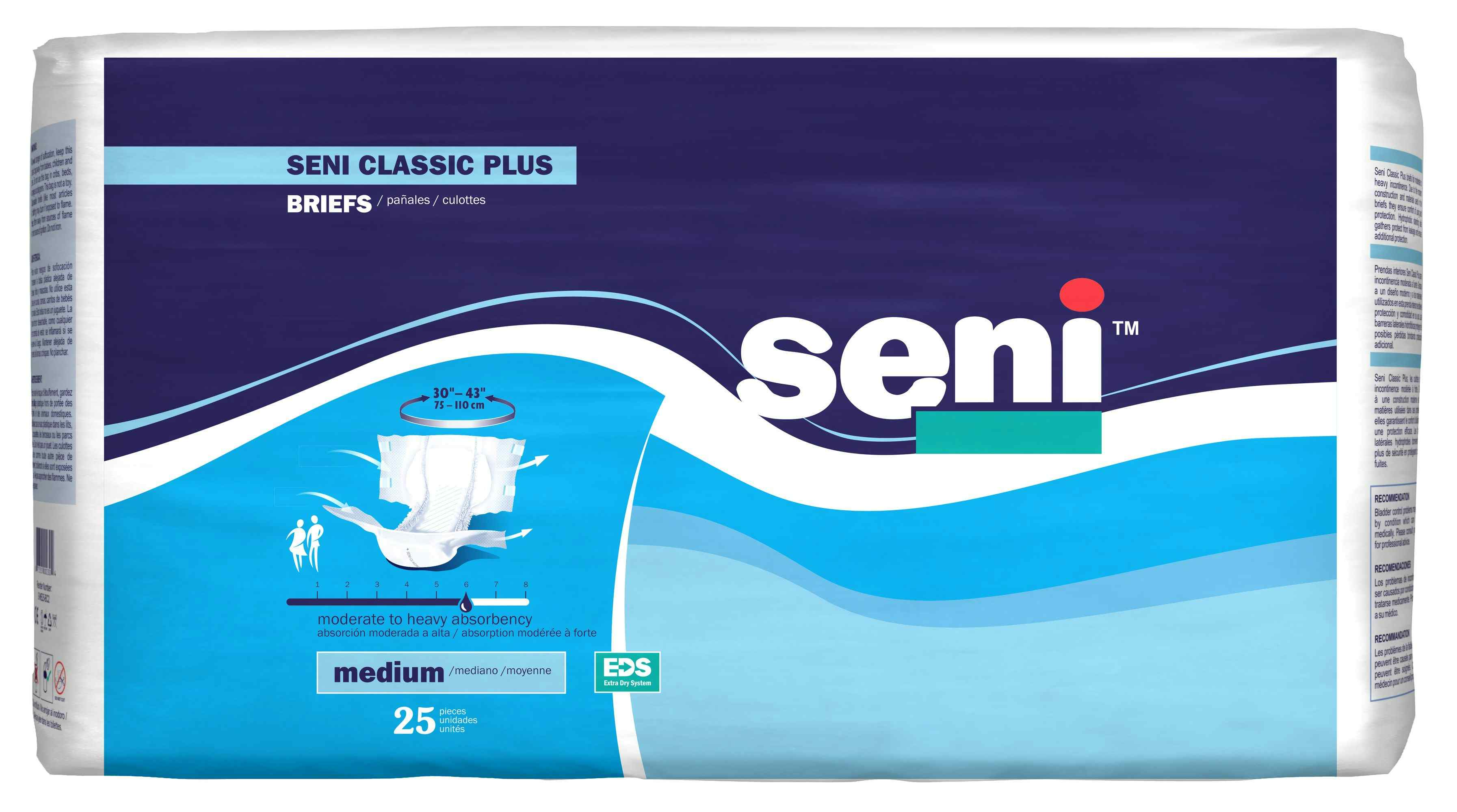 Seni Classic Plus Brief Adult Diapers with Tabs, Moderate Absorbency