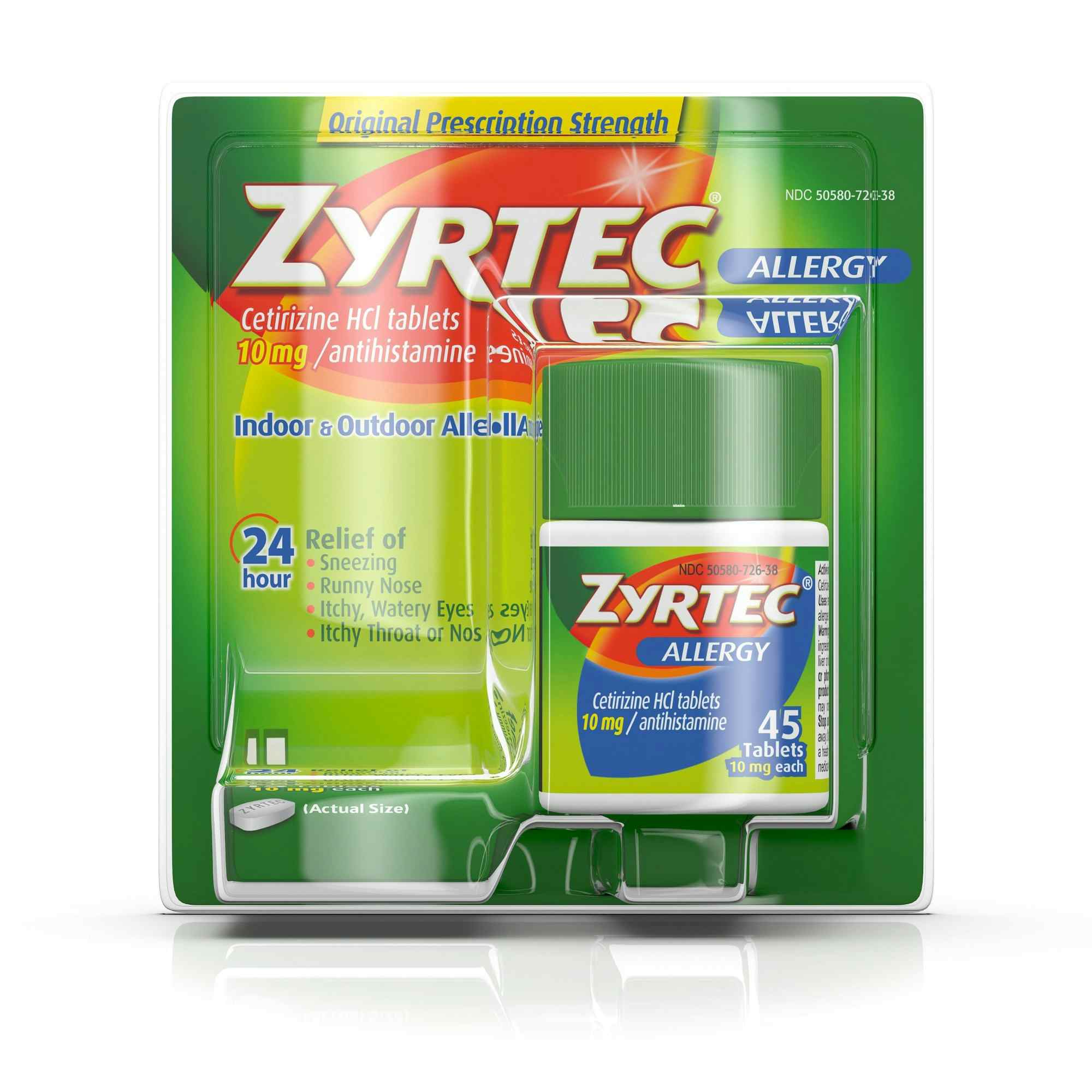 Zyrtec Indoor & Outdoor Allergy Relief, 10 mg, 30312547204386, 45 Tablets - 1 Bottle