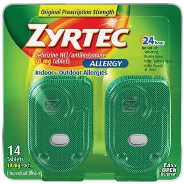 Zyrtec Indoor & Outdoor Allergy Relief, Blister Pack, 10 mg, 30312547204324, Box of 14