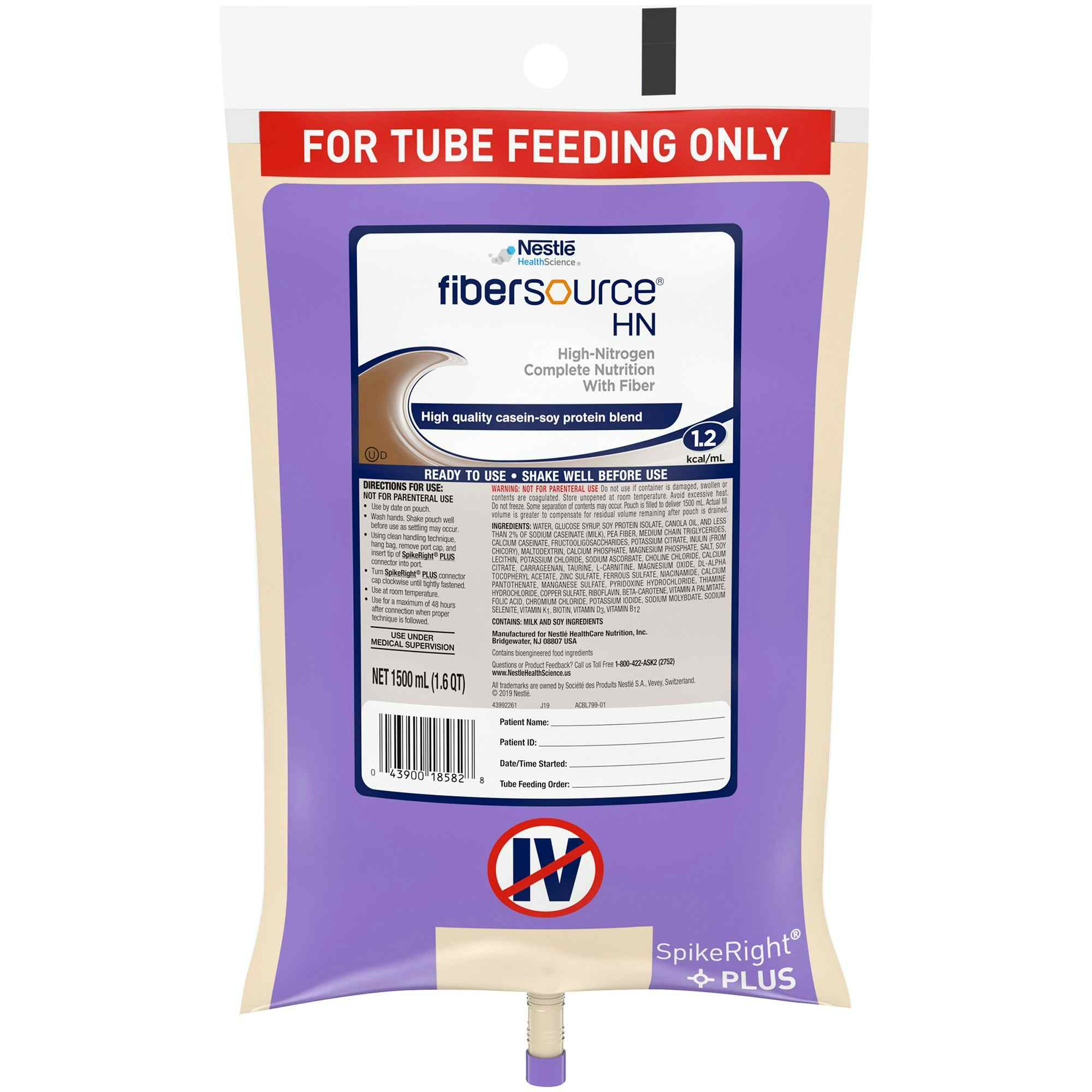 Fibersource HN High-Nitrogen Complete Nutrition with Fiber Tube Feeding Formula, 10043900185832, 50.7 oz. - Case of 4