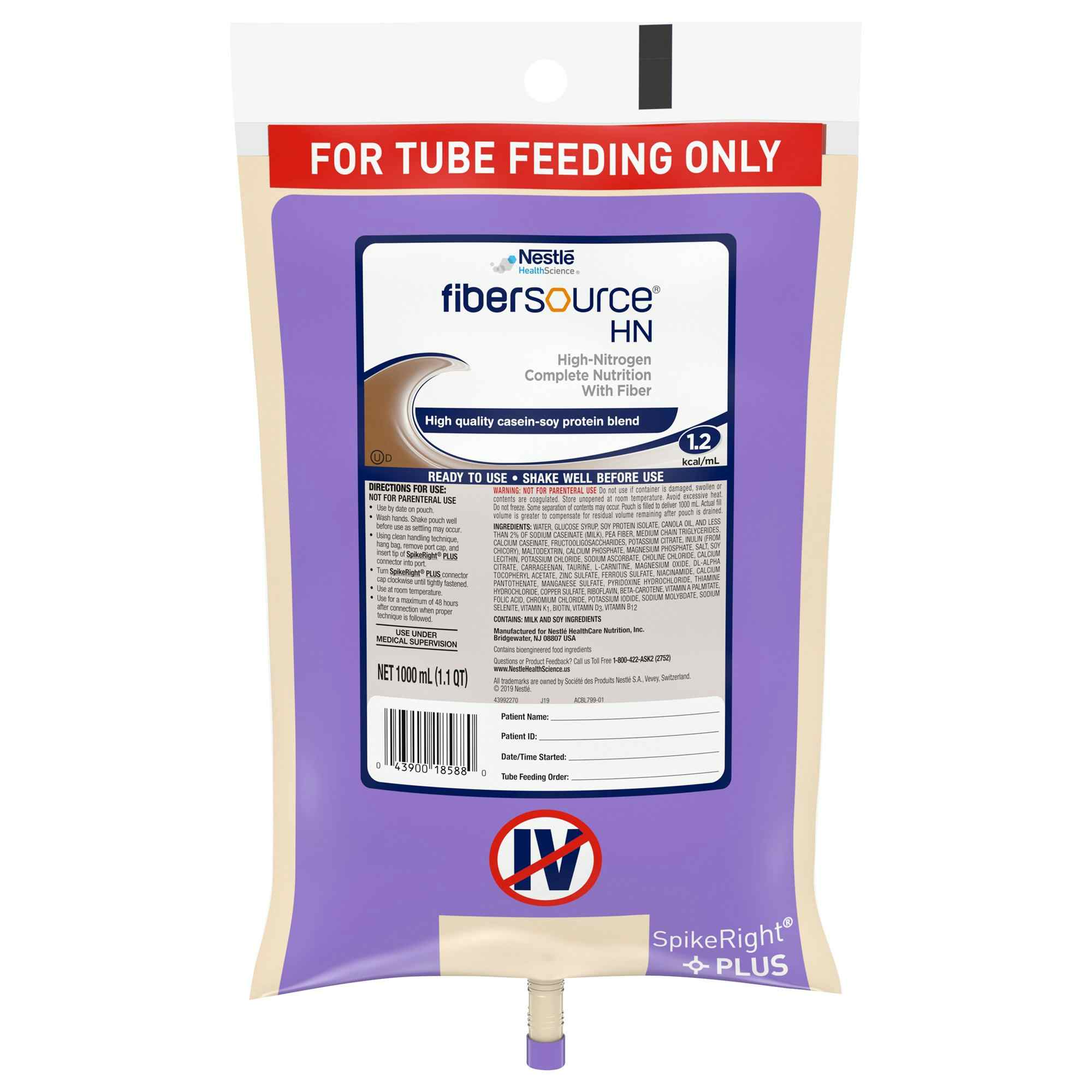Fibersource HN High-Nitrogen Complete Nutrition with Fiber Tube Feeding Formula, 10043900185887, 33.8 oz. - Case of 6