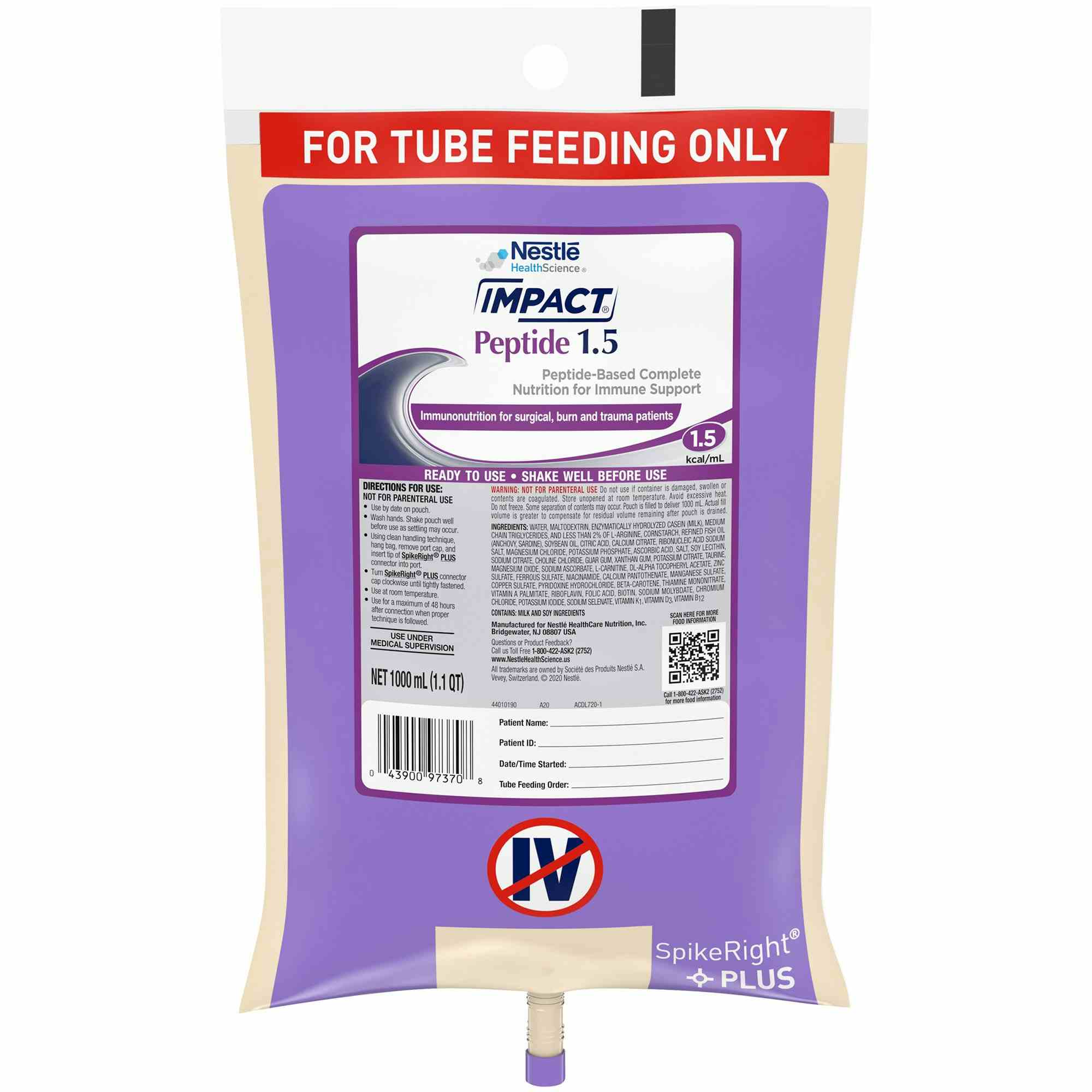 Nestle HealthScience Impact Peptide 1.5 Tube Feeding Formula, 33.8 oz., 10043900973712, Case of 6