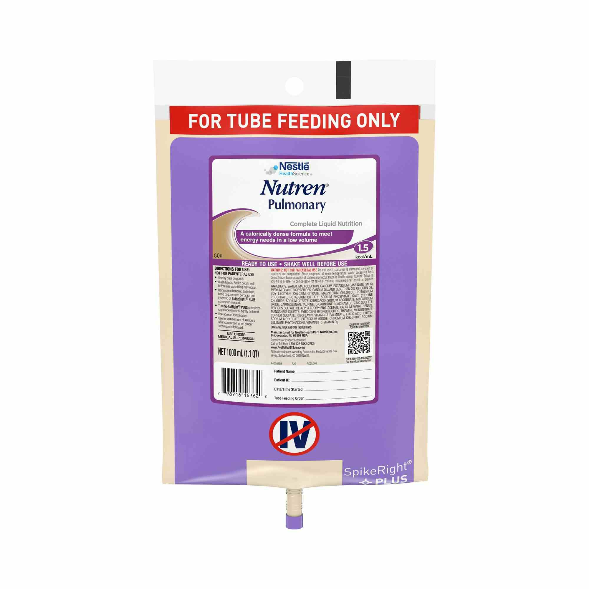 Nestle HealthScience Nutren Pulmonary Complete Liquid Nutrition Tube Feeding Formula, 33.8 oz., 10798716223925, 1 Each