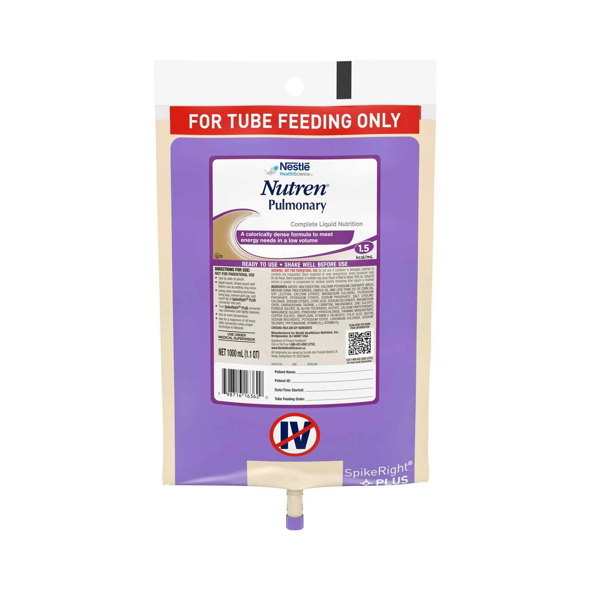 Nestle HealthScience Nutren Pulmonary Complete Liquid Nutrition Tube Feeding Formula, 33.8 oz., 10798716223925, Case of 6