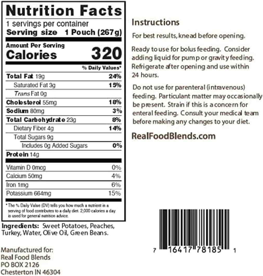Real Food Blends Pureed Food Blends Tube Feeding Formula, Turkey, Sweet Potatoes & Peaches, 78185, 1 Each