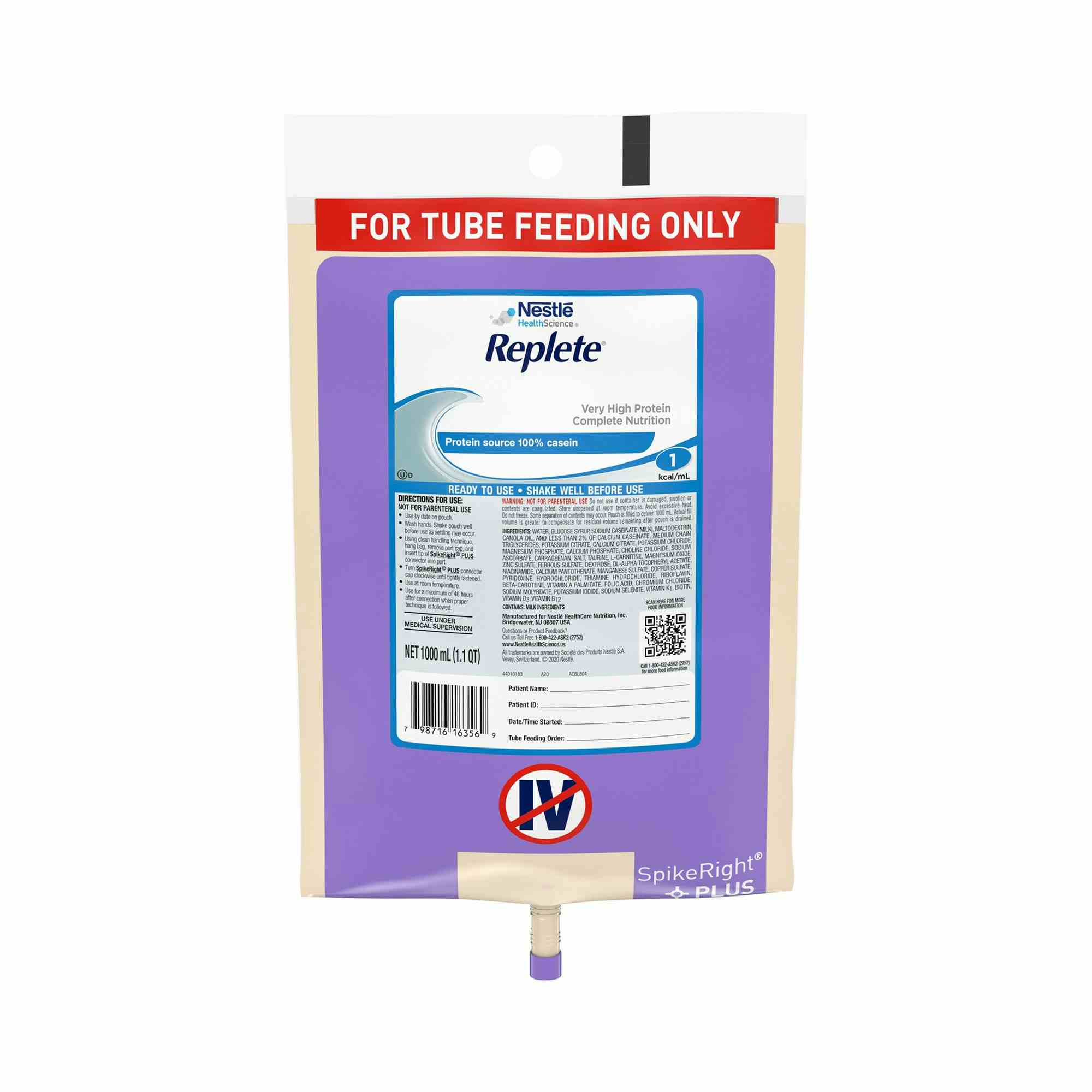 Nestle HealthScience Replete Very High Protein Complete Nutrition Tube Feeding Formula, 33.8 oz. , 10798716263563, Case of 6