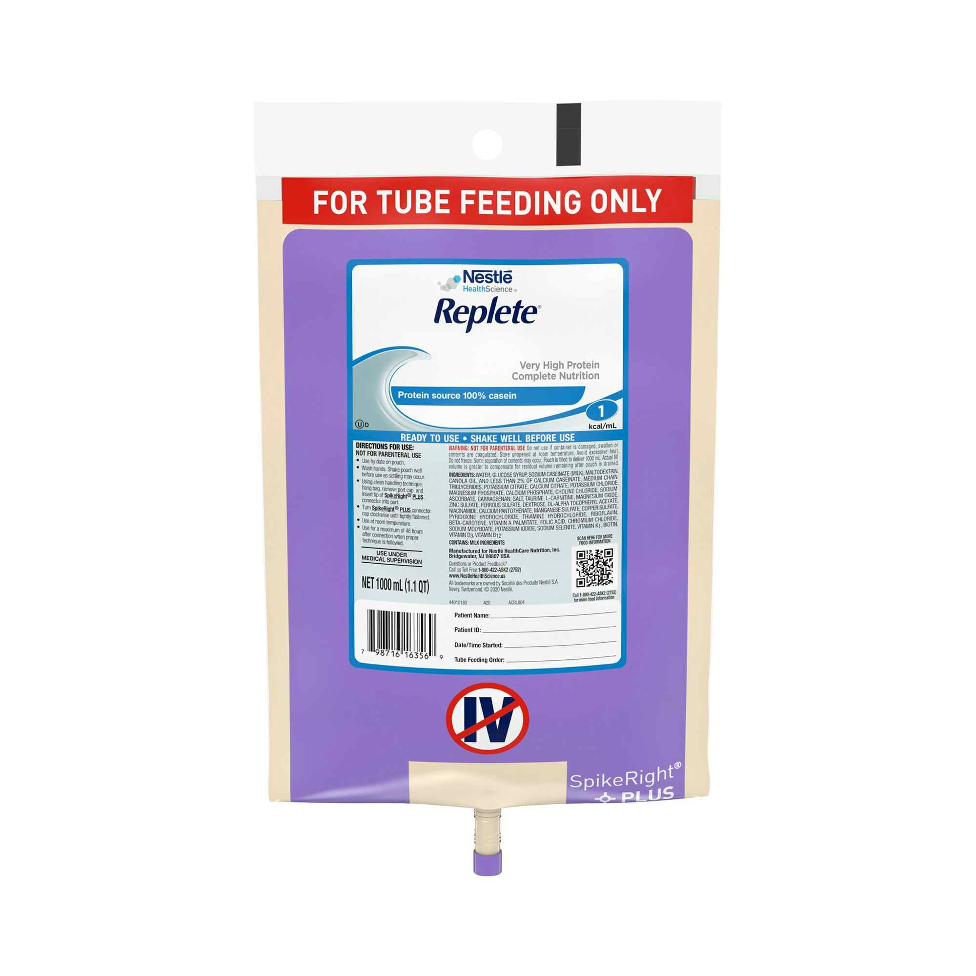 Nestle HealthScience Replete Very High Protein Complete Nutrition Tube Feeding Formula, 33.8 oz. , 10798716263563, Case of 6