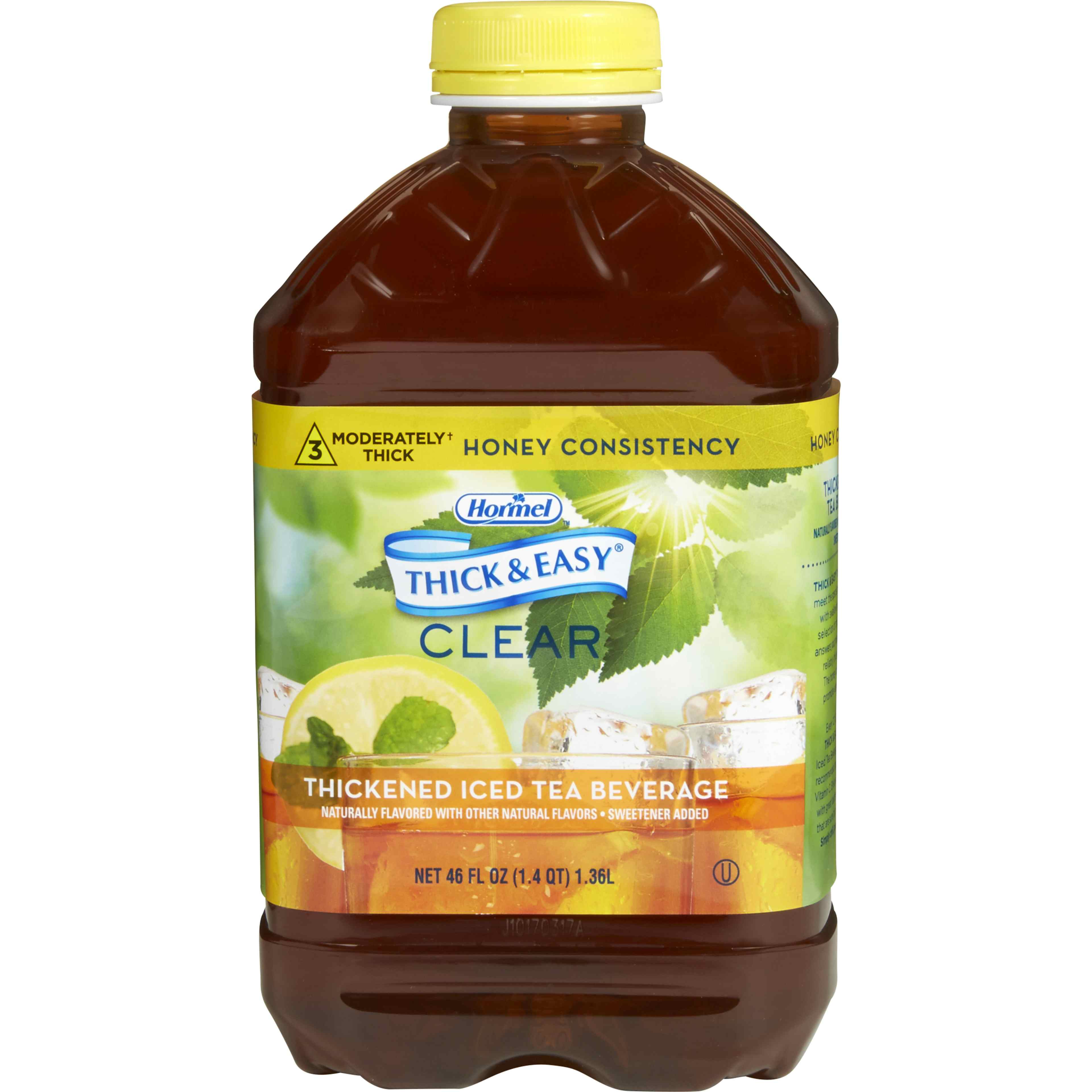 Hormel Thick & Easy Clear Thickened Beverage, Honey Consistency, Moderately Thick, Iced Tea, 46 oz., 45587, Case of 6