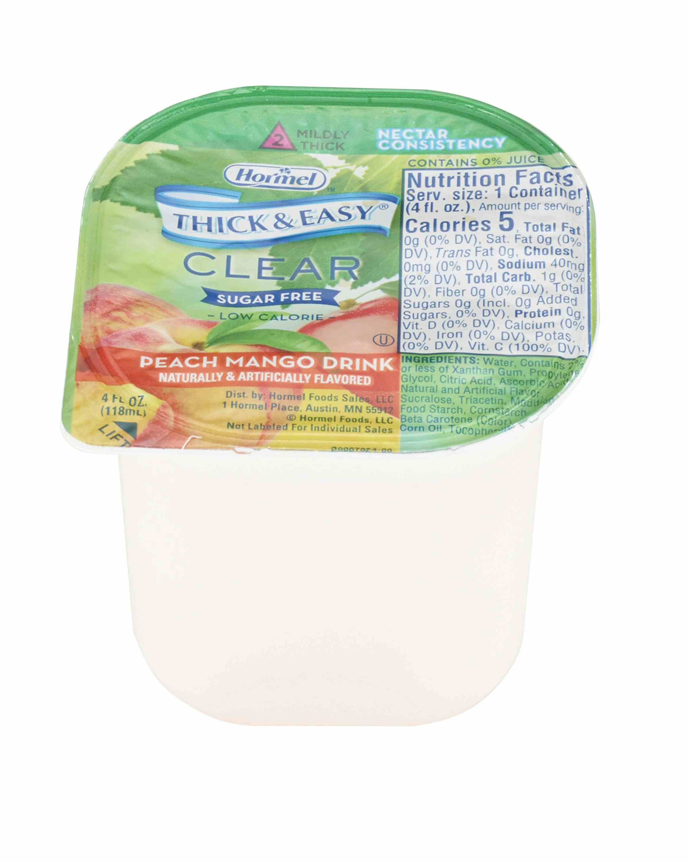 Hormel Thick & Easy Clear Sugar Free Low Calorie Thickened Beverage, Nectar Consistency, Mildly Thick, Peach Mango , 78768, Case of 24