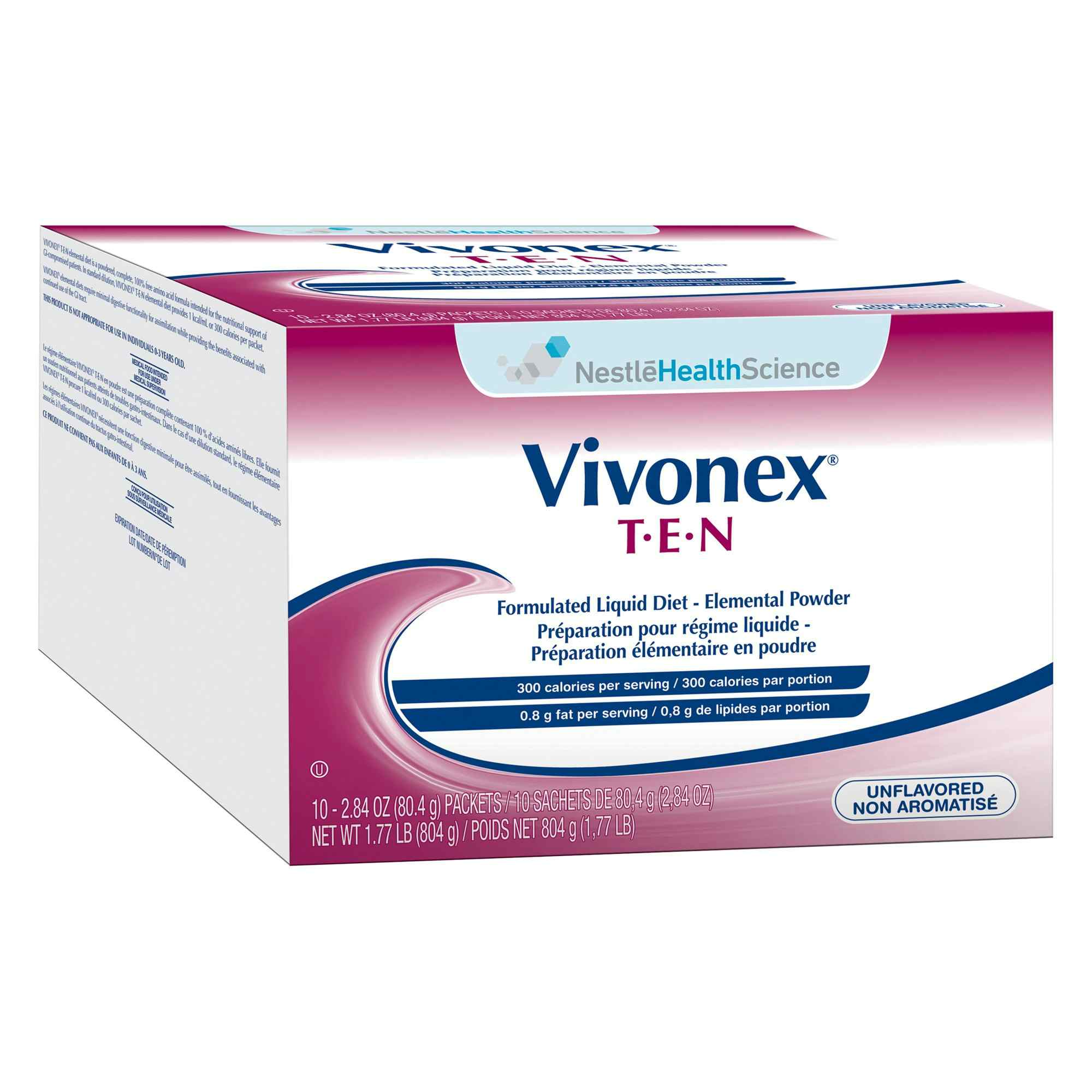 Nestle HealthScience Vivonex T.E.N Formulated Liquid Diet Elemental Powder Tube Feeding Formula, Individual Packet, 10043900712748, Box of 10