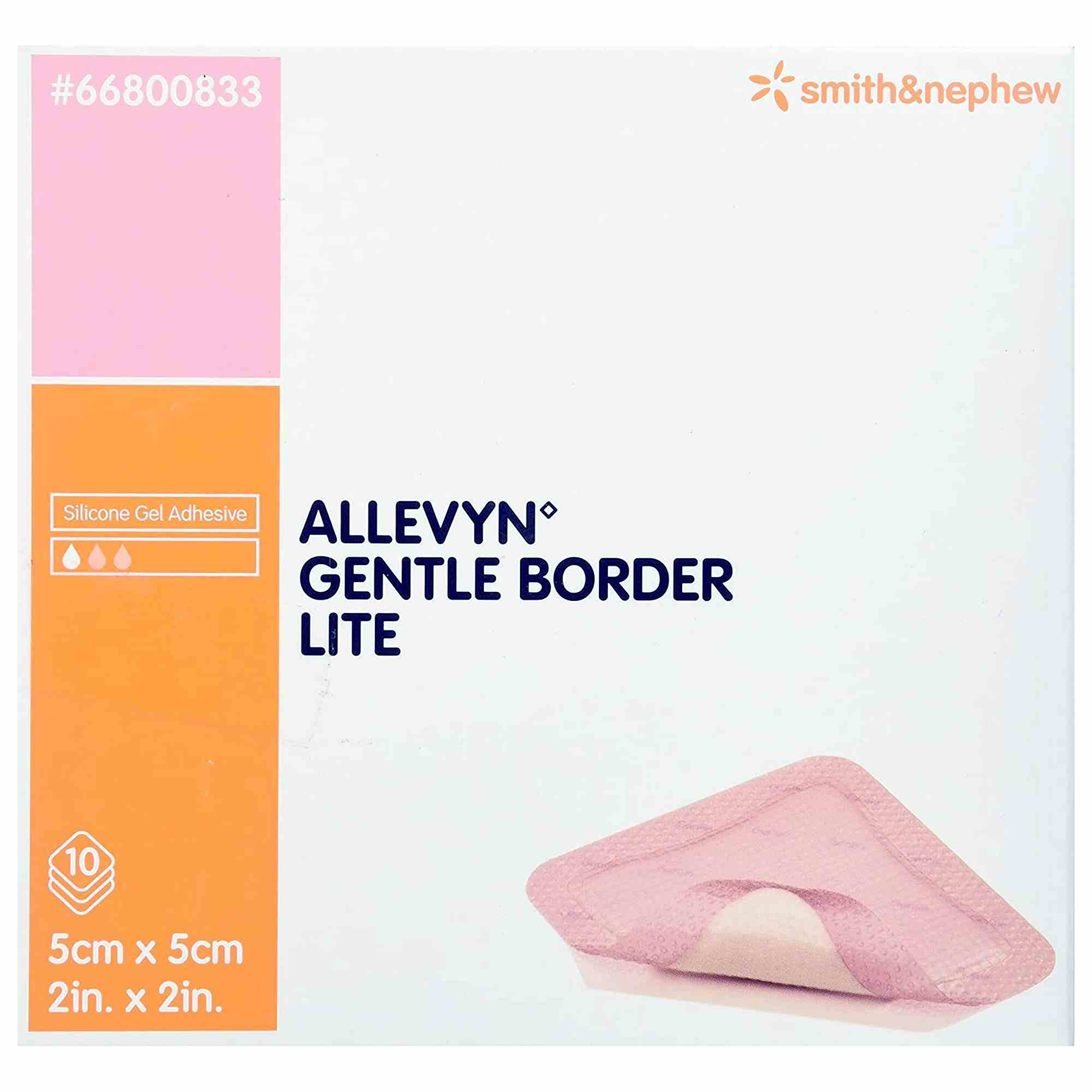 Allevyn Gentle Border Lite Silicone Gel Adhesive, 2" X 2", 66800833, Box of 10