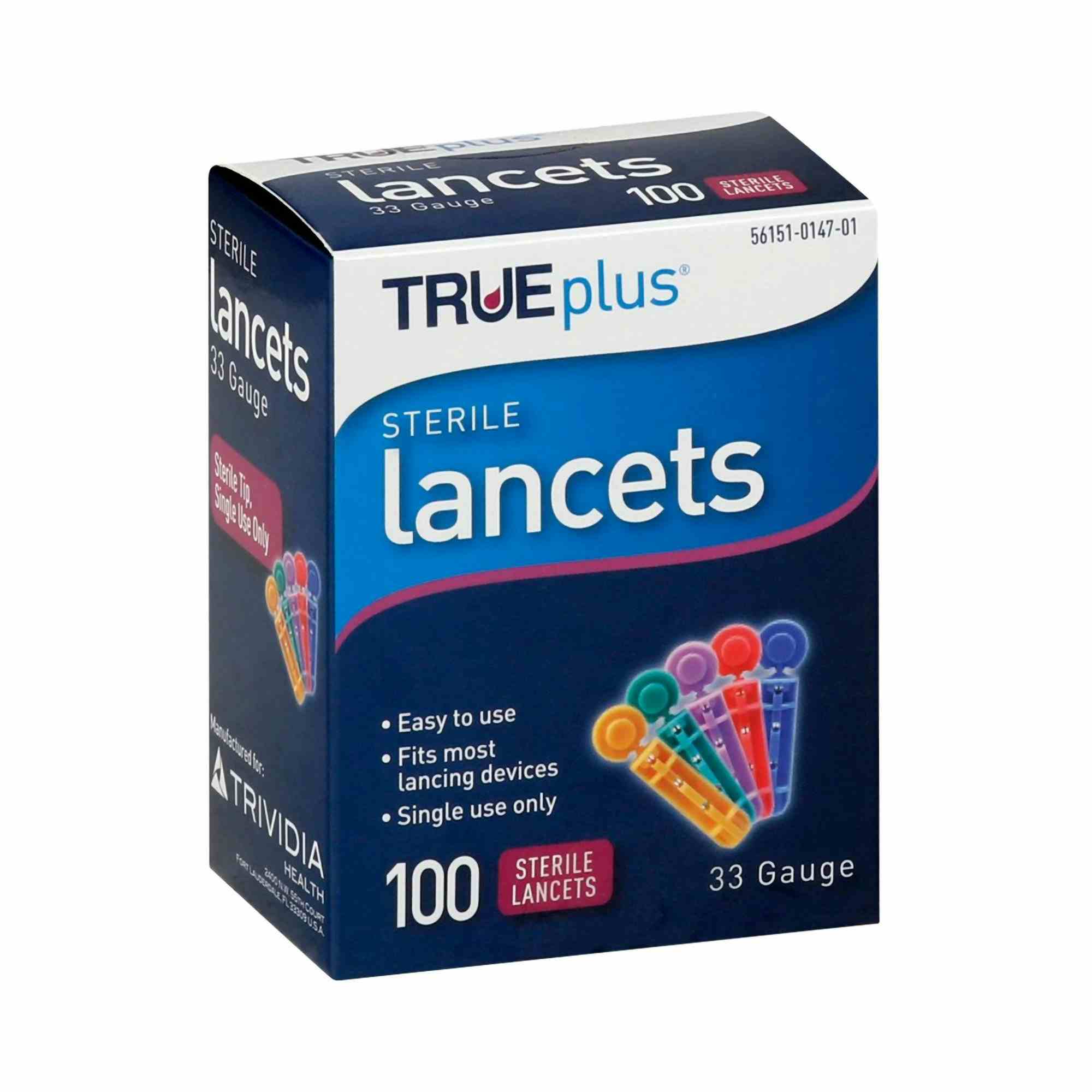 TRUEplus Sterile Lancets, 33G Needle, 743533, Box of 100