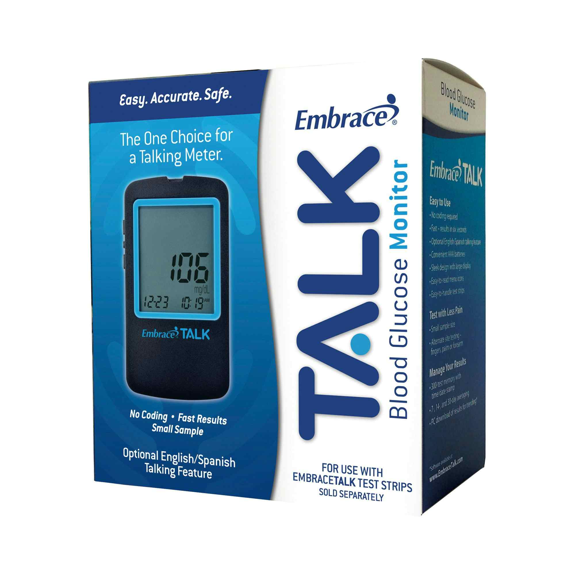 Embrace Blood Glucose Meter with Voice, 6 Second Results, APX03AB0300, 1 Each
