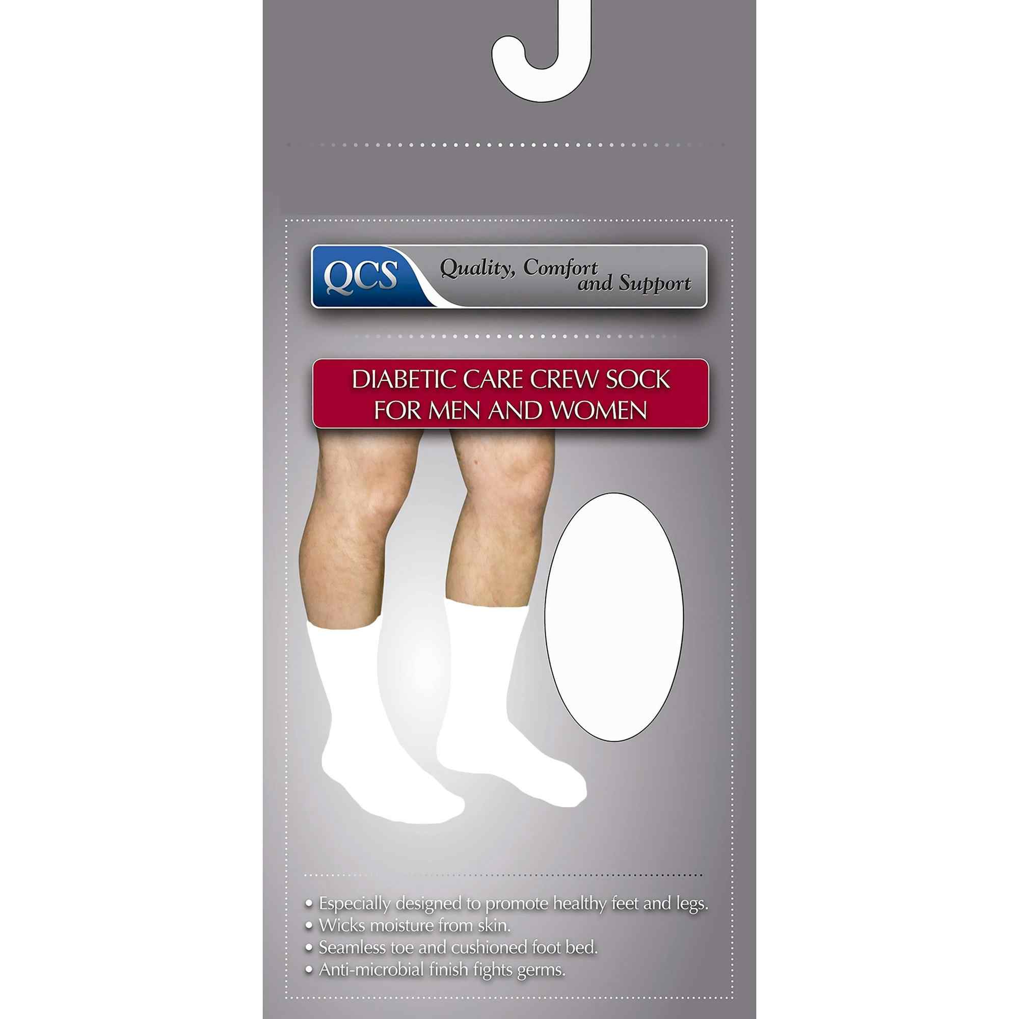 QCS Diabetic Care Crew Sock for Men and Women, White, MCO1680WHILG, Large