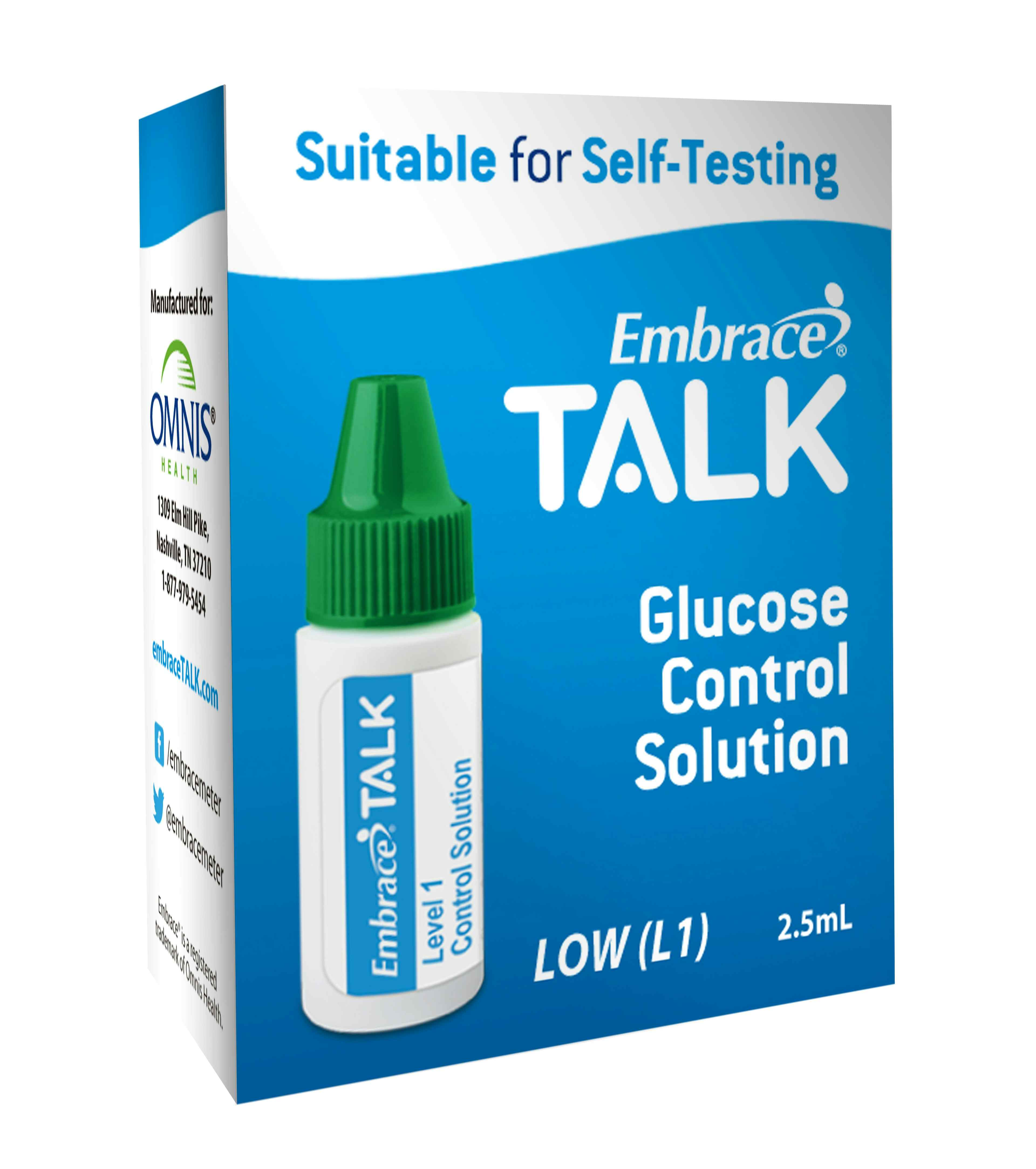Embrace Talk Glucose Control Solution, 2.5 mL Level 1, APX03AB0318, 1 Each