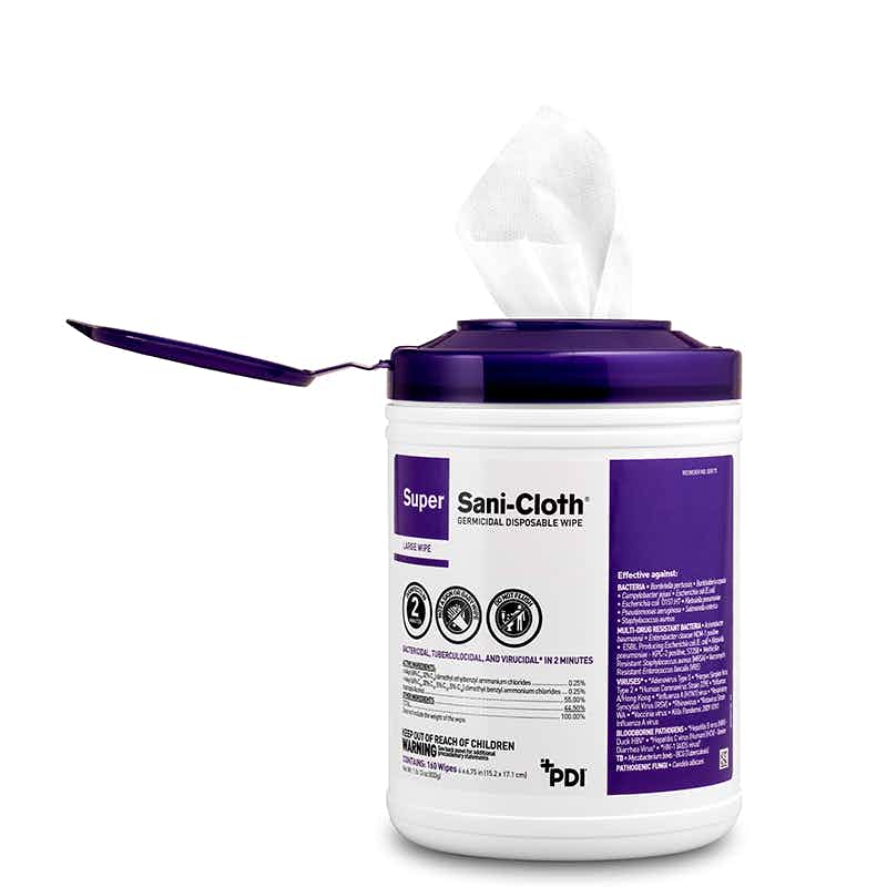 Super Sani-Cloth Germicidal Disposable Wipe, Alcohol Scent, NonSterile, Q55172, 6" X 6-3/4" Canister - Count of 160