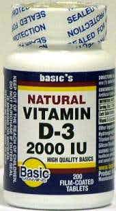 Basic's Natural Vitamin D-3 Supplement, 2000 IU, 200 Tablets, 30761016840, 1 Bottle