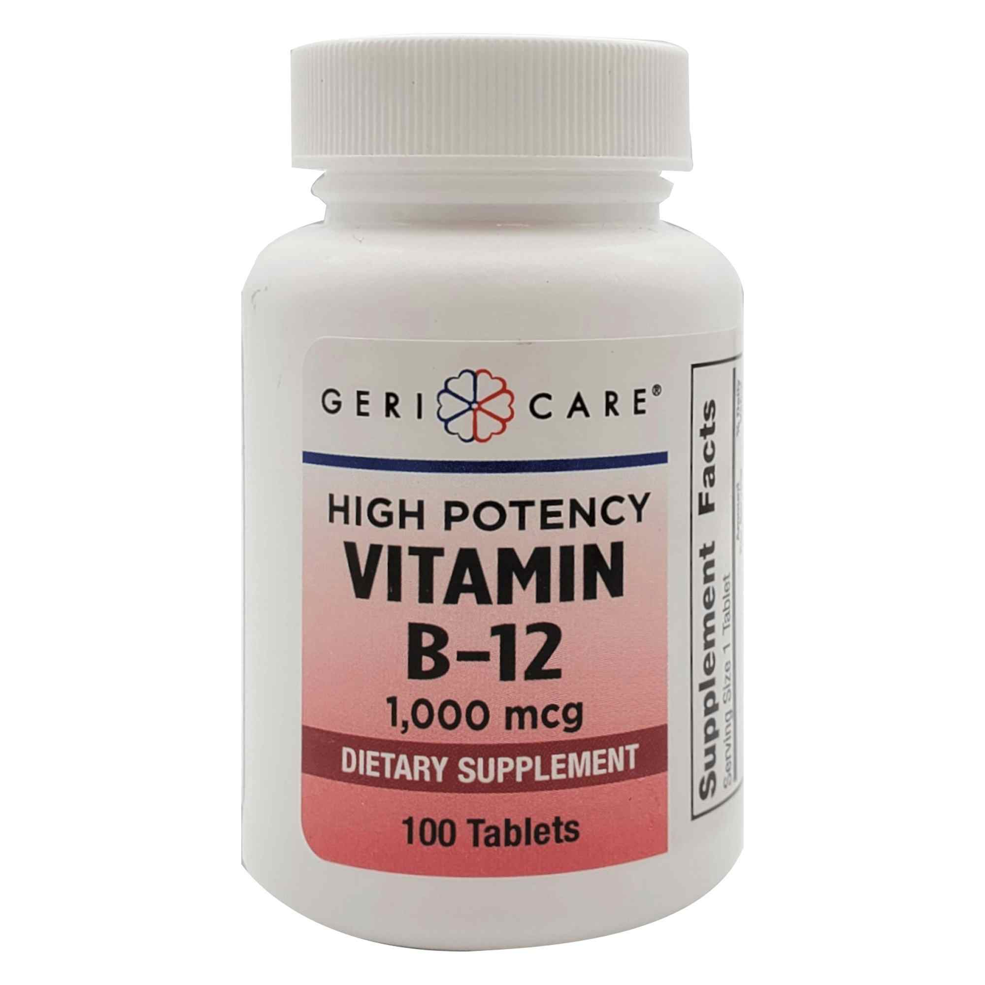 Geri Care High Potency Vitamin B-12 Dietary Supplement, 1,000 mcg, 100 Tablets, 896-01-GCP, 1 Bottle